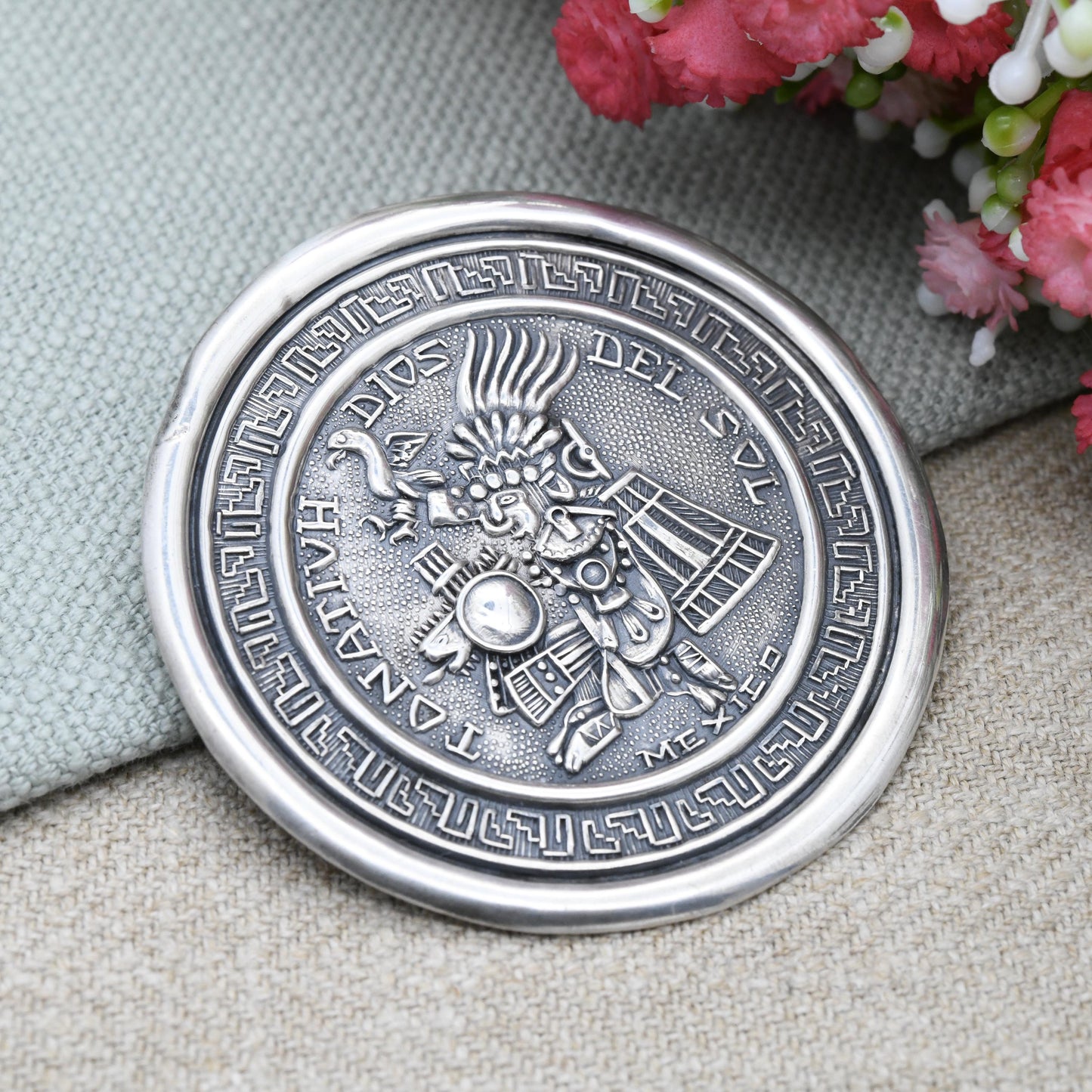 Vintage Mexican Sterling Silver Aztec Sun God Brooch Pendant - Tonatiuh Dios del Sol Signed Collectable Mexico Silver Jewellery Circle Disk