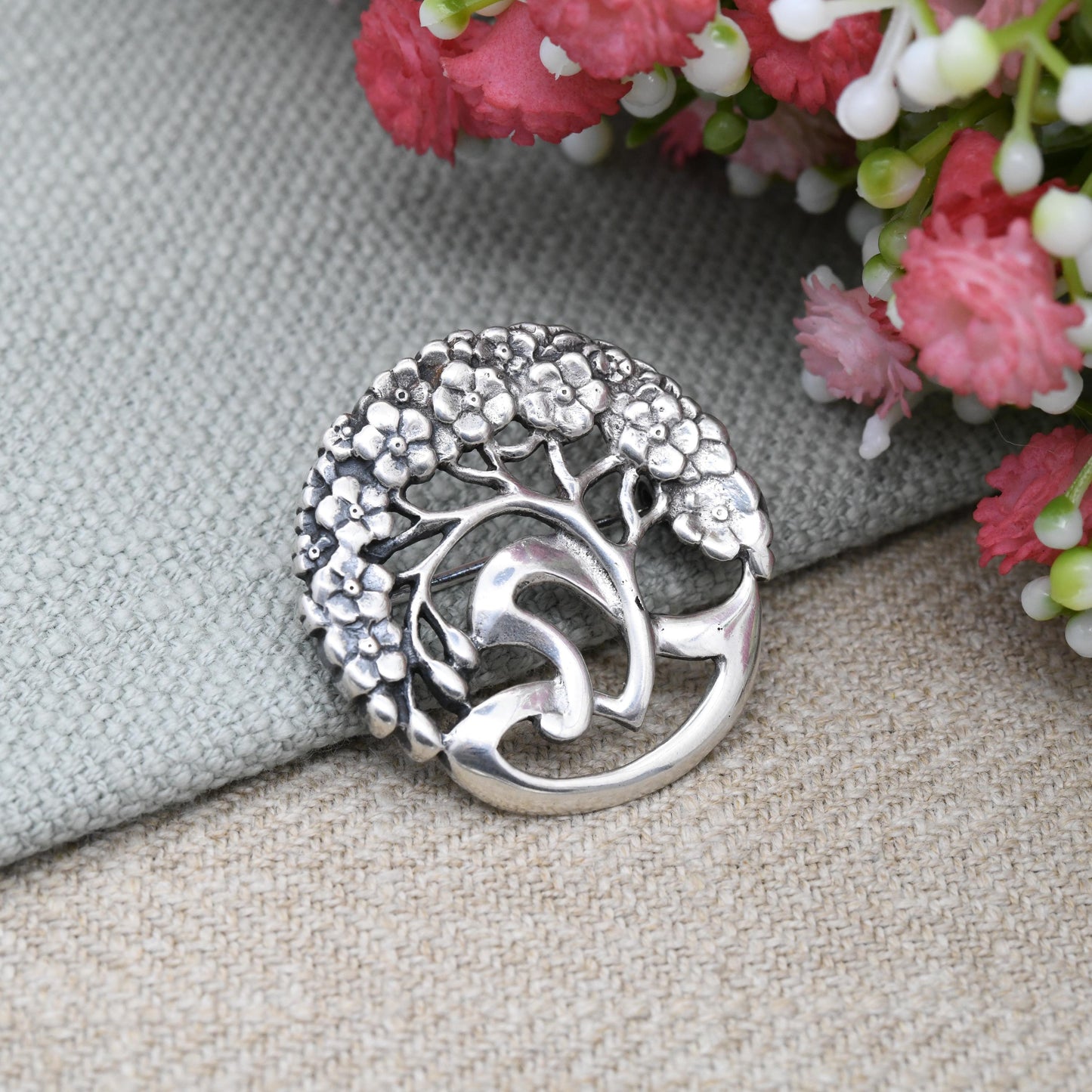 Vintage Sterling Silver Sculptural Tree Flower Brooch - Cut Out Floral Openwork Design | Abstract Minimalist Silver Style | Blossom Tree