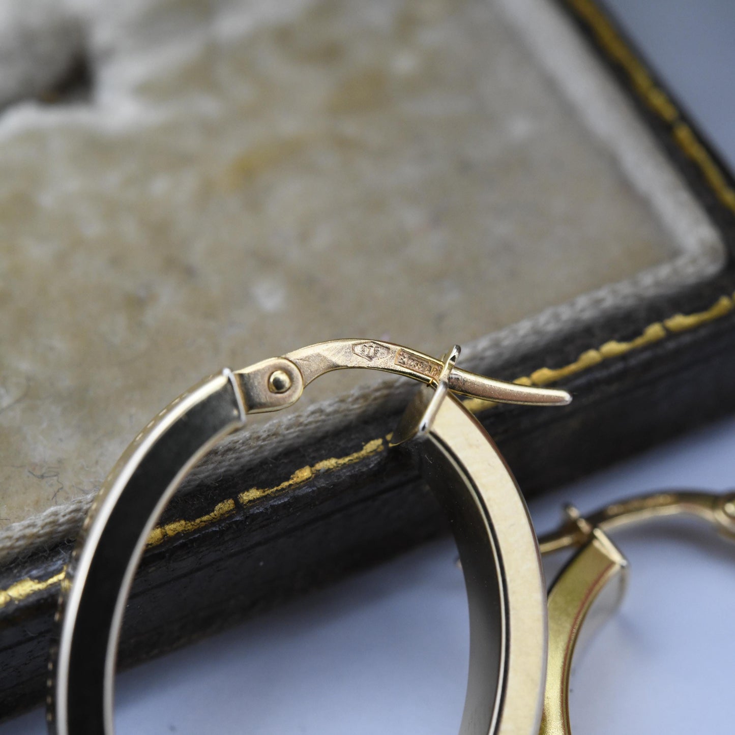 Vintage 9ct Gold Hoop Earrings with Meander Design - Chunky Hollow Hoops Oval Greek Key Pattern Geometric Maze | Gold Gift for Her