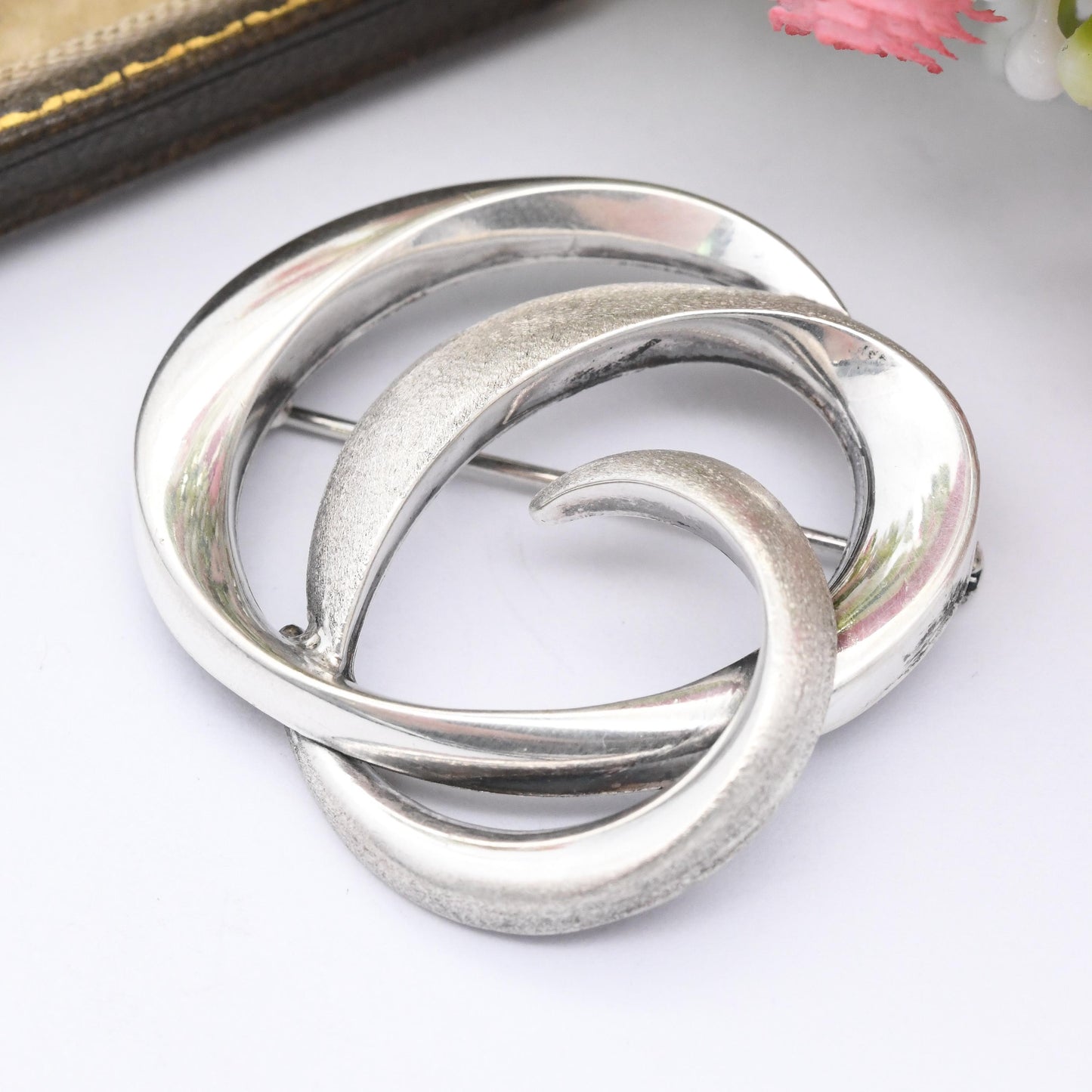 Vintage Andreas Daub Sterling Silver Twisted Knot Brooch A*D - Mid-Century Modernist Silver Jewellery Matt Textured | German Designer