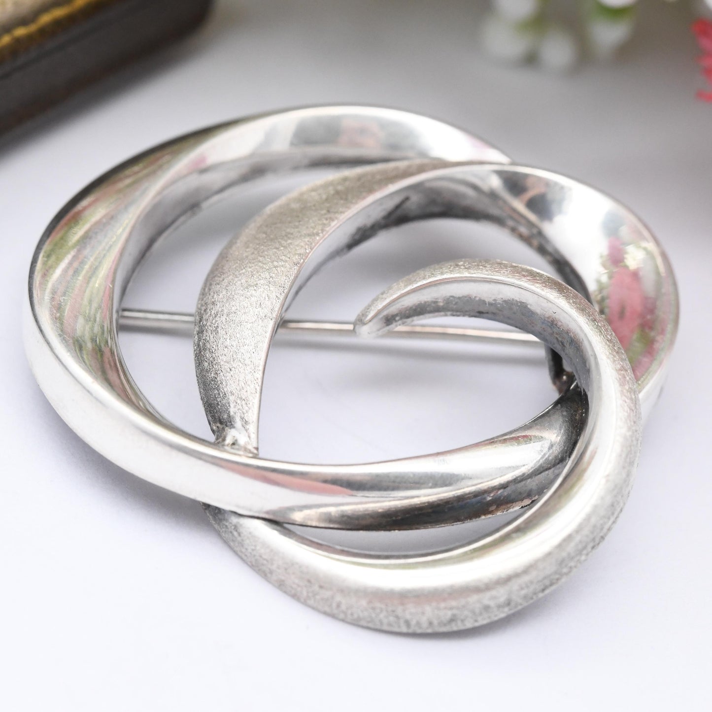 Vintage Andreas Daub Sterling Silver Twisted Knot Brooch A*D - Mid-Century Modernist Silver Jewellery Matt Textured | German Designer