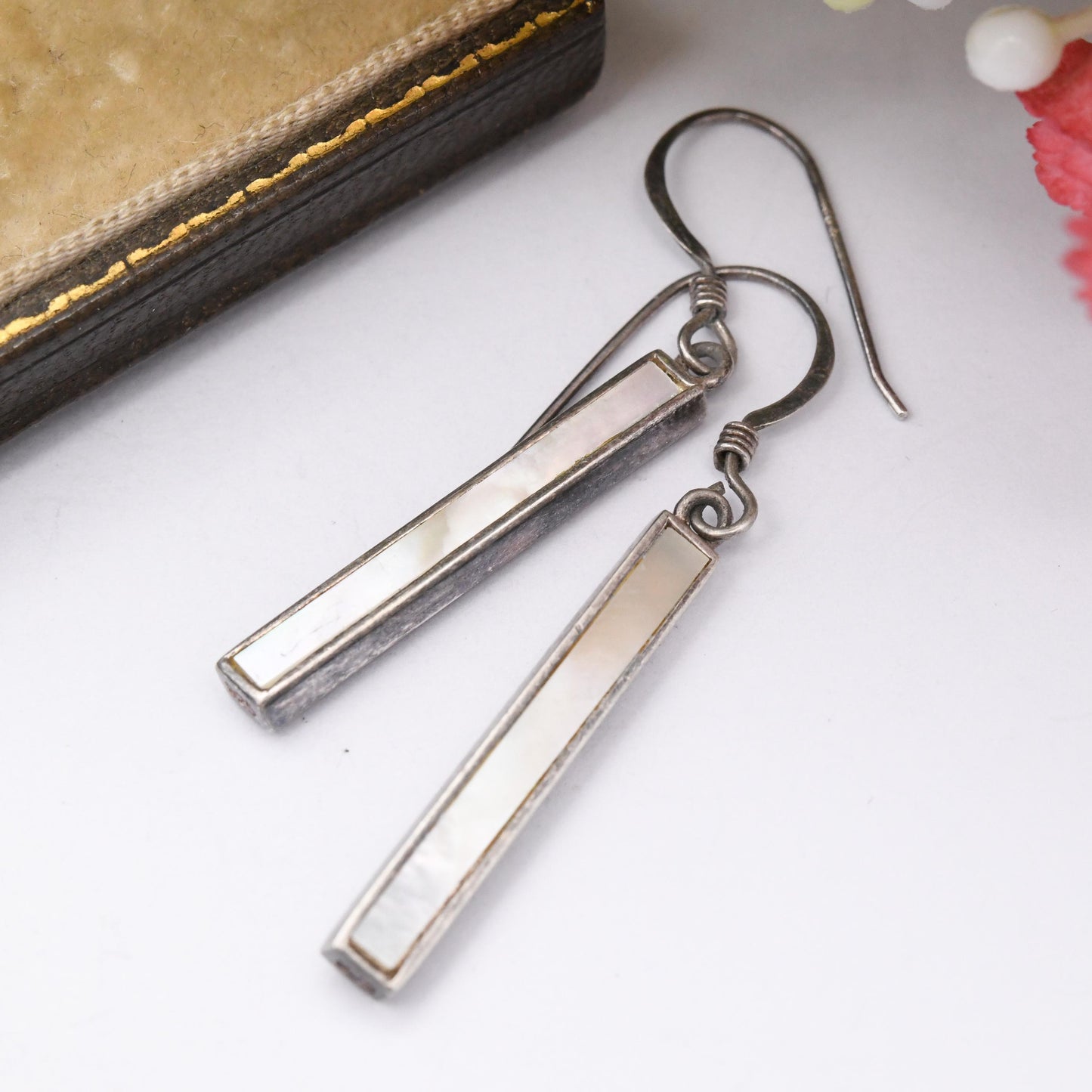 Sterling Silver Marks and Spencers Mother of Pearl Drop Earrings - Long Rectangle Dangle Drops M&S | Everyday Work Earrings