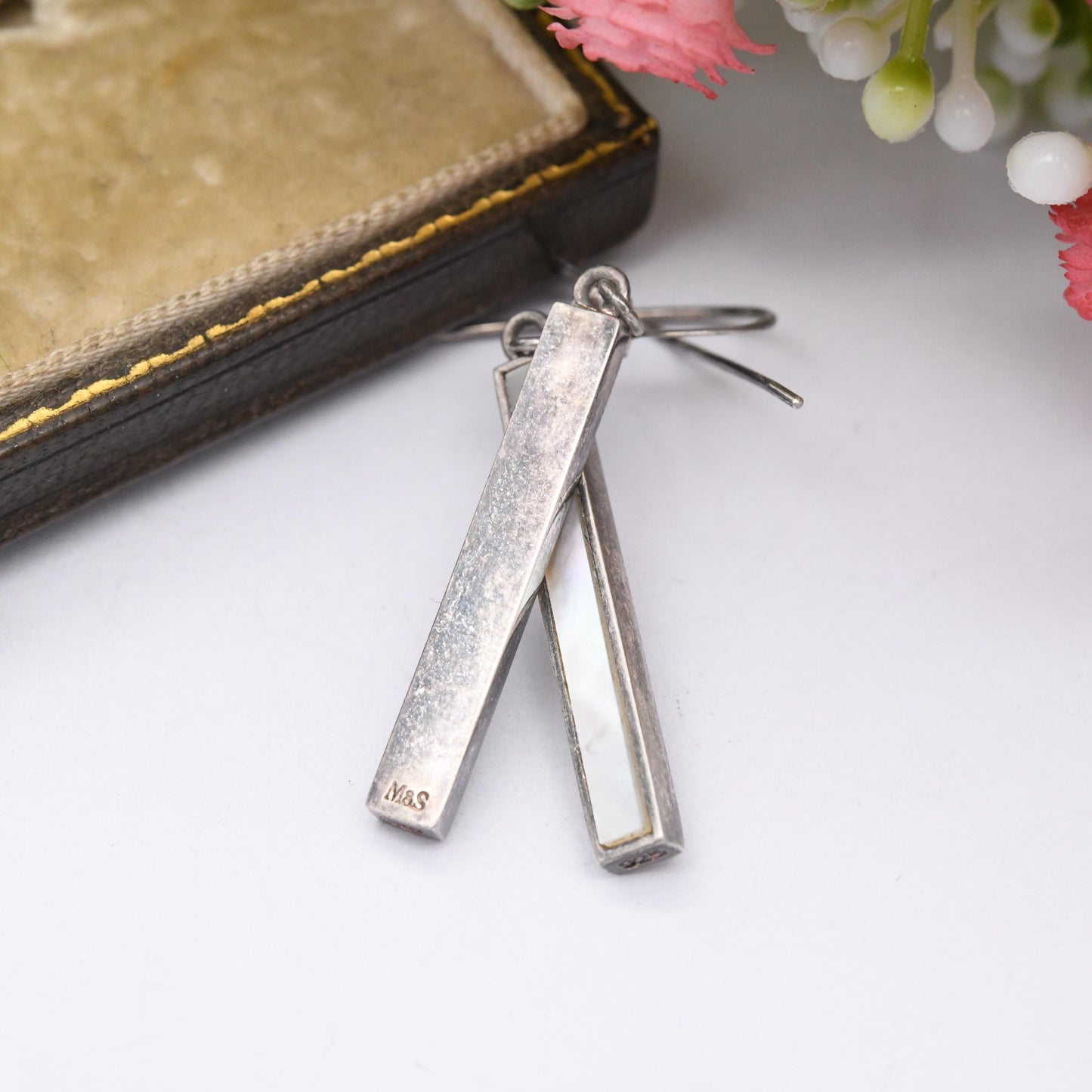 Sterling Silver Marks and Spencers Mother of Pearl Drop Earrings - Long Rectangle Dangle Drops M&S | Everyday Work Earrings