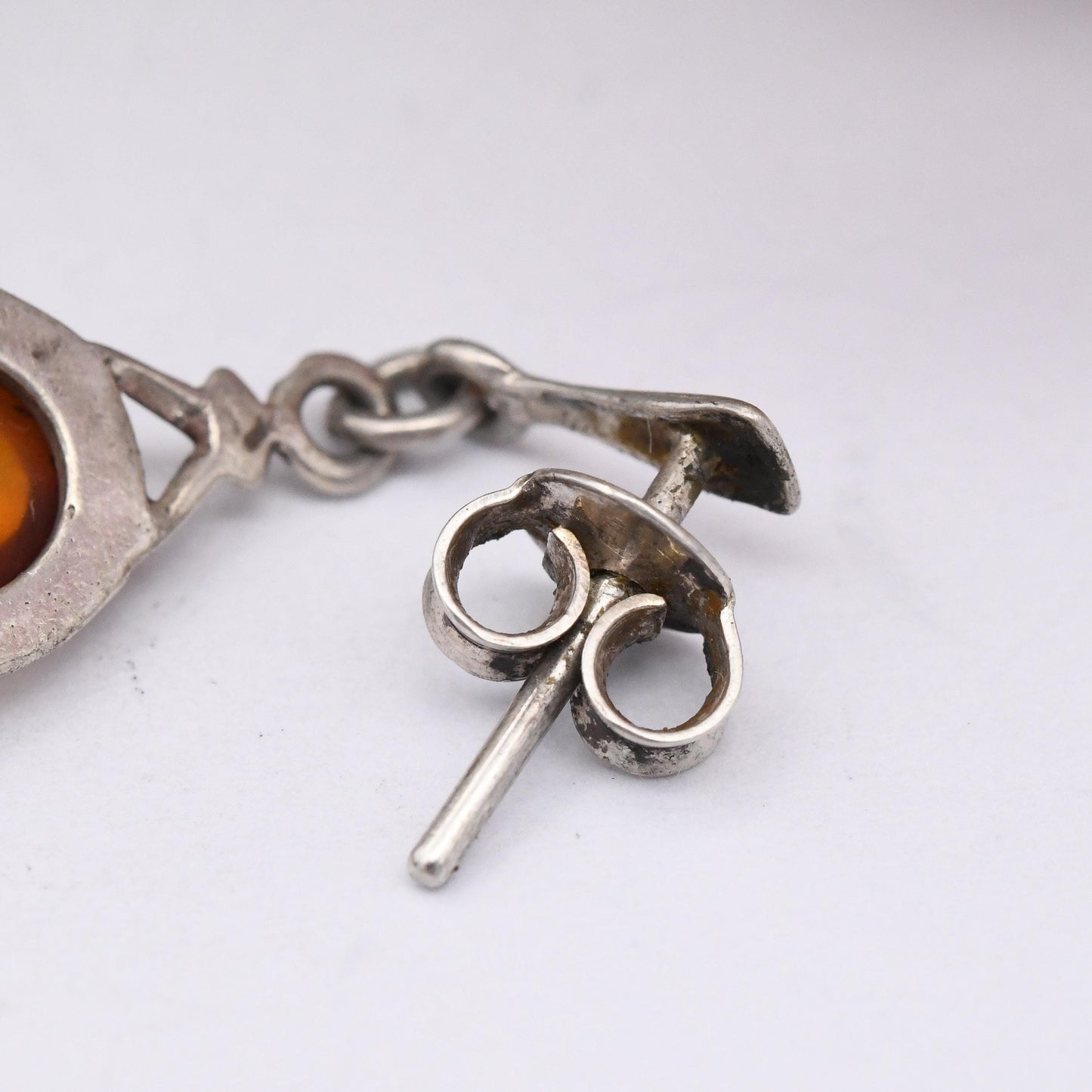 Vintage Amber Sterling Silver Drop Earrings - Orange Gemstone Baltic Amber | Minimal Dangle Earrings