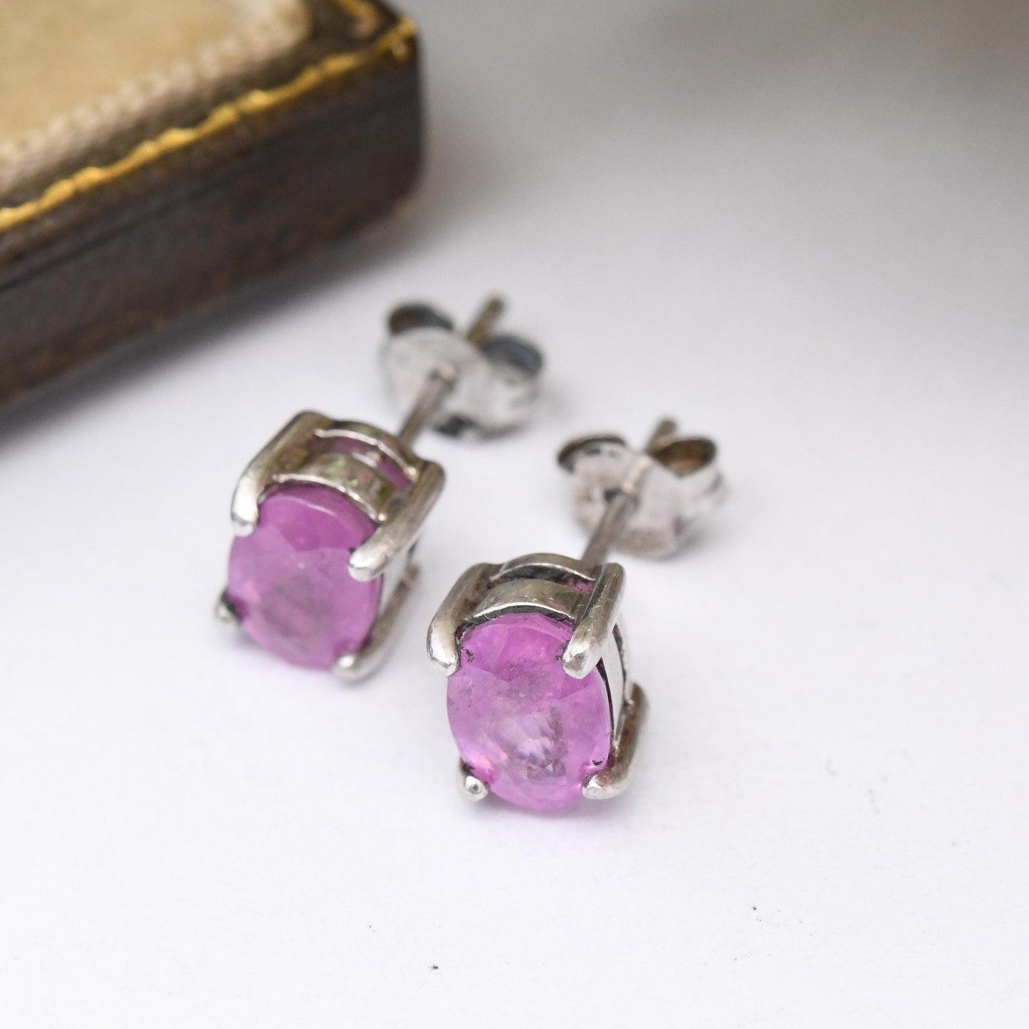 Sterling Silver Pink Sapphire Stud Earrings TGGC - Oval Cut Faceted Pink Gemstone Studs | Pretty Gift for Her