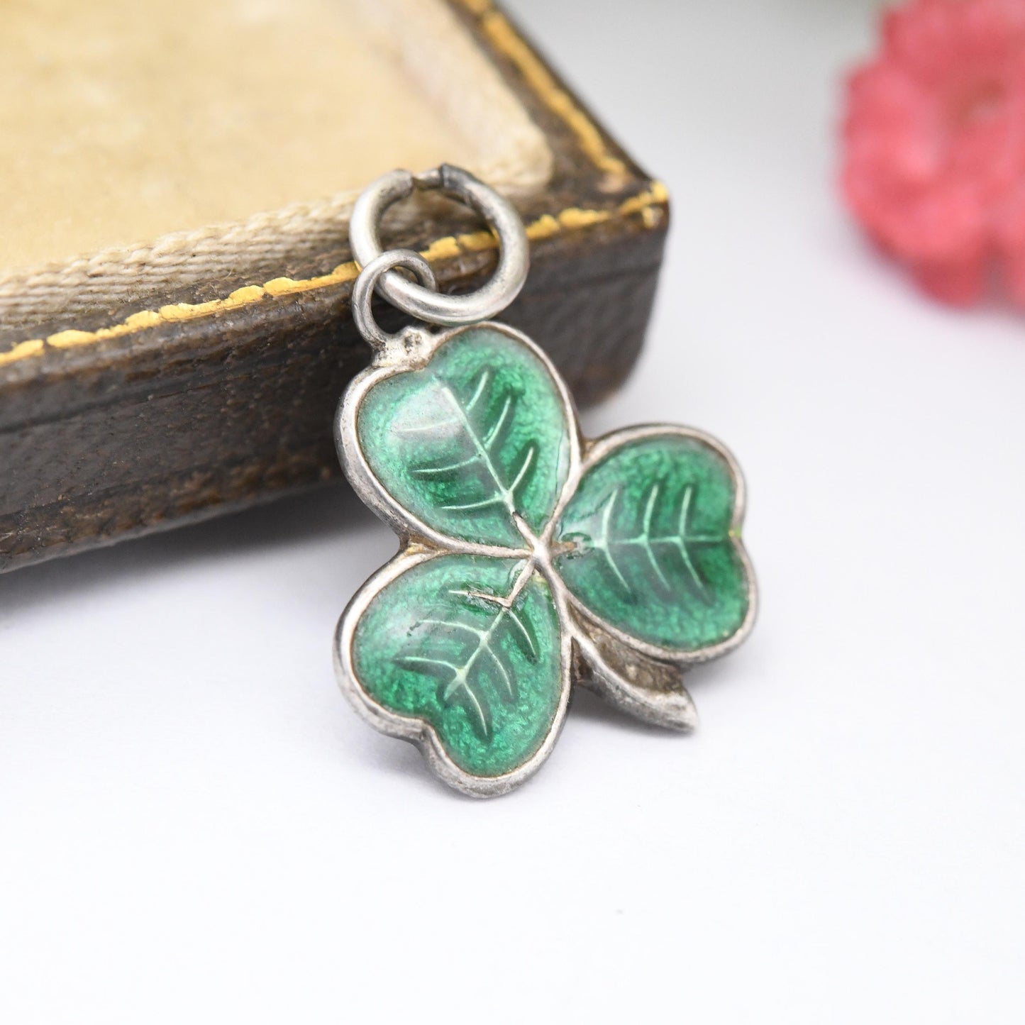 Vintage Sterling Silver Enamel Shamrock Charm Pendant - Three Leaf Clover Shape | Forest Green Mid-Century Irish Gift
