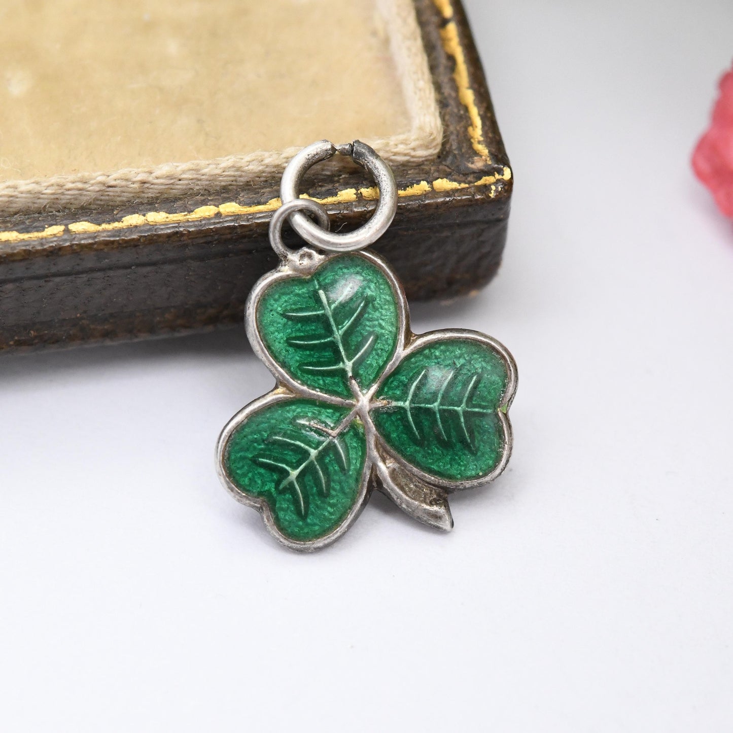 Vintage Sterling Silver Enamel Shamrock Charm Pendant - Three Leaf Clover Shape | Forest Green Mid-Century Irish Gift