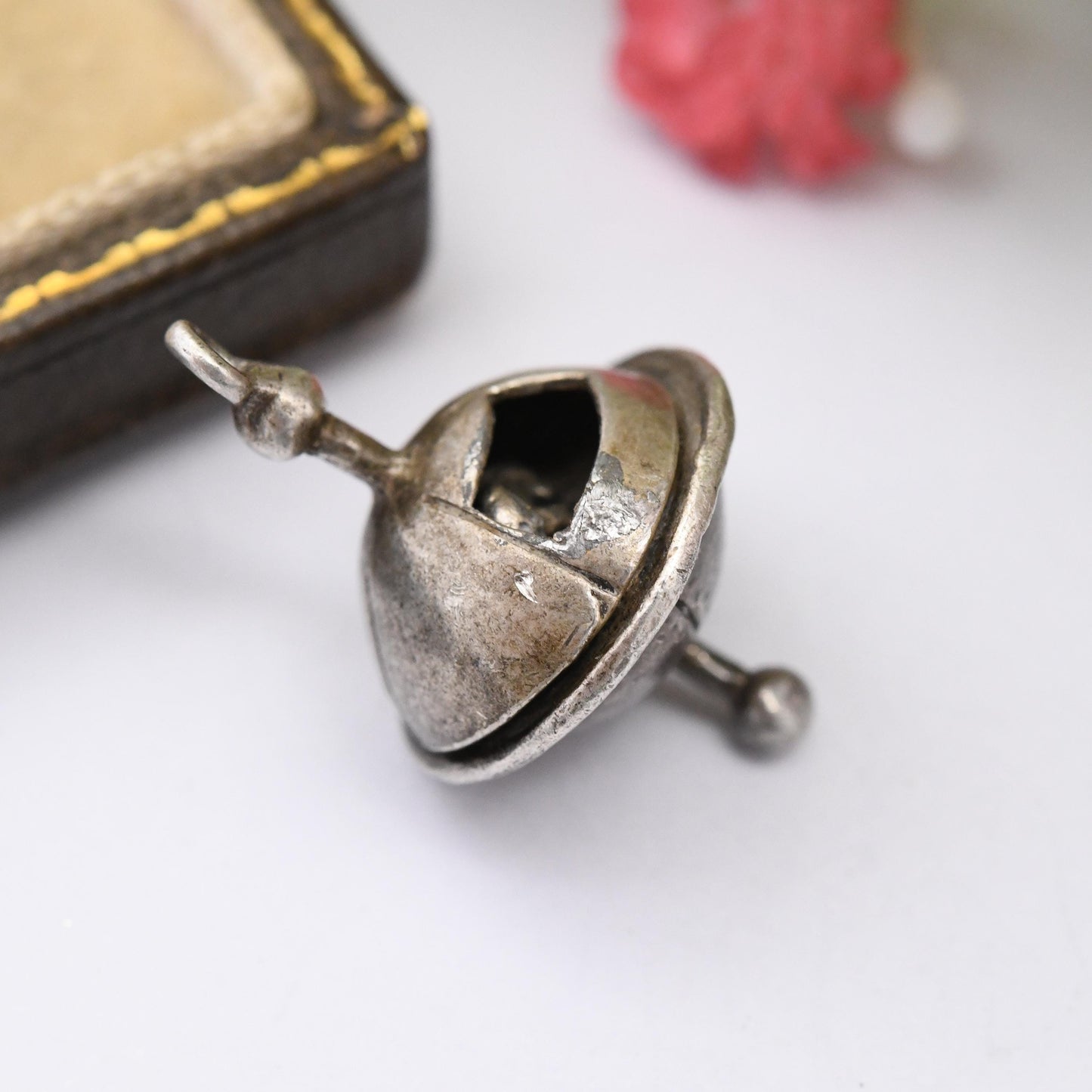 Vintage Sterling Silver Opening Sputnik Charm Pendant with Laika Dog Inside - Rare Satellite Soviet Union Space Age Articulated for Bracelet