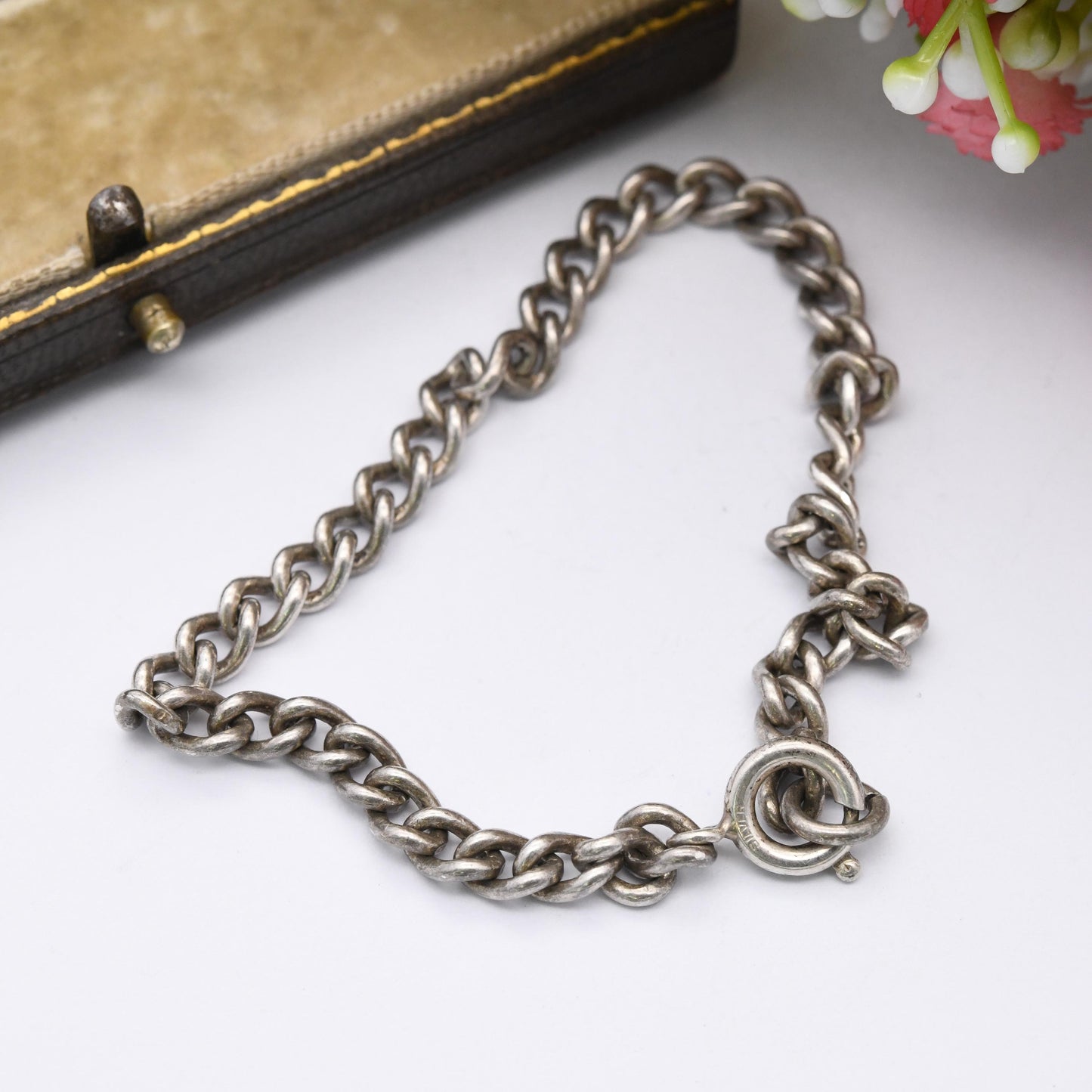 Vintage Sterling Silver Chain Bracelet - Rounded Curb Links | Charm Bracelet