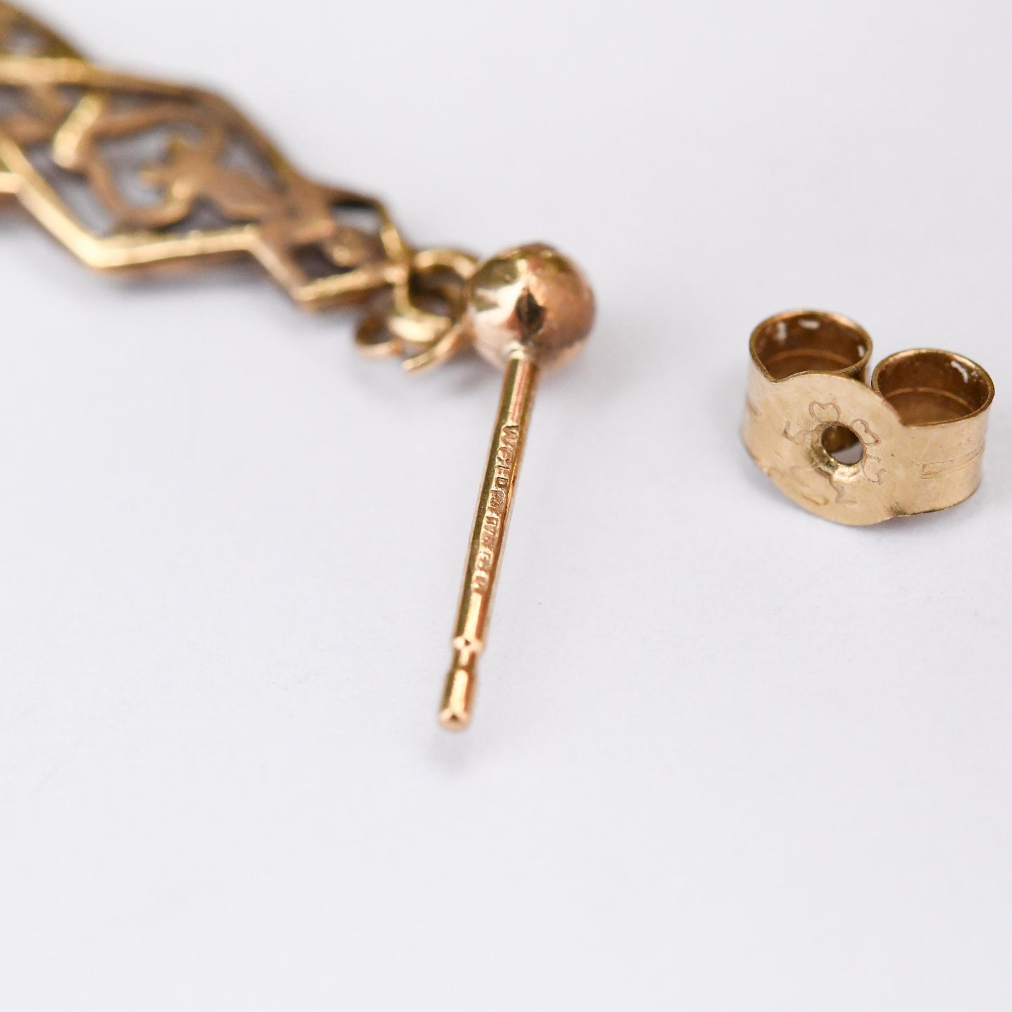 Vintage 9ct Gold Dangle Drop Stud Earrings 1998 - Ornate Openwork Scrolling Design | Butterfly Backs | Pretty Solid Gold Gift for Her
