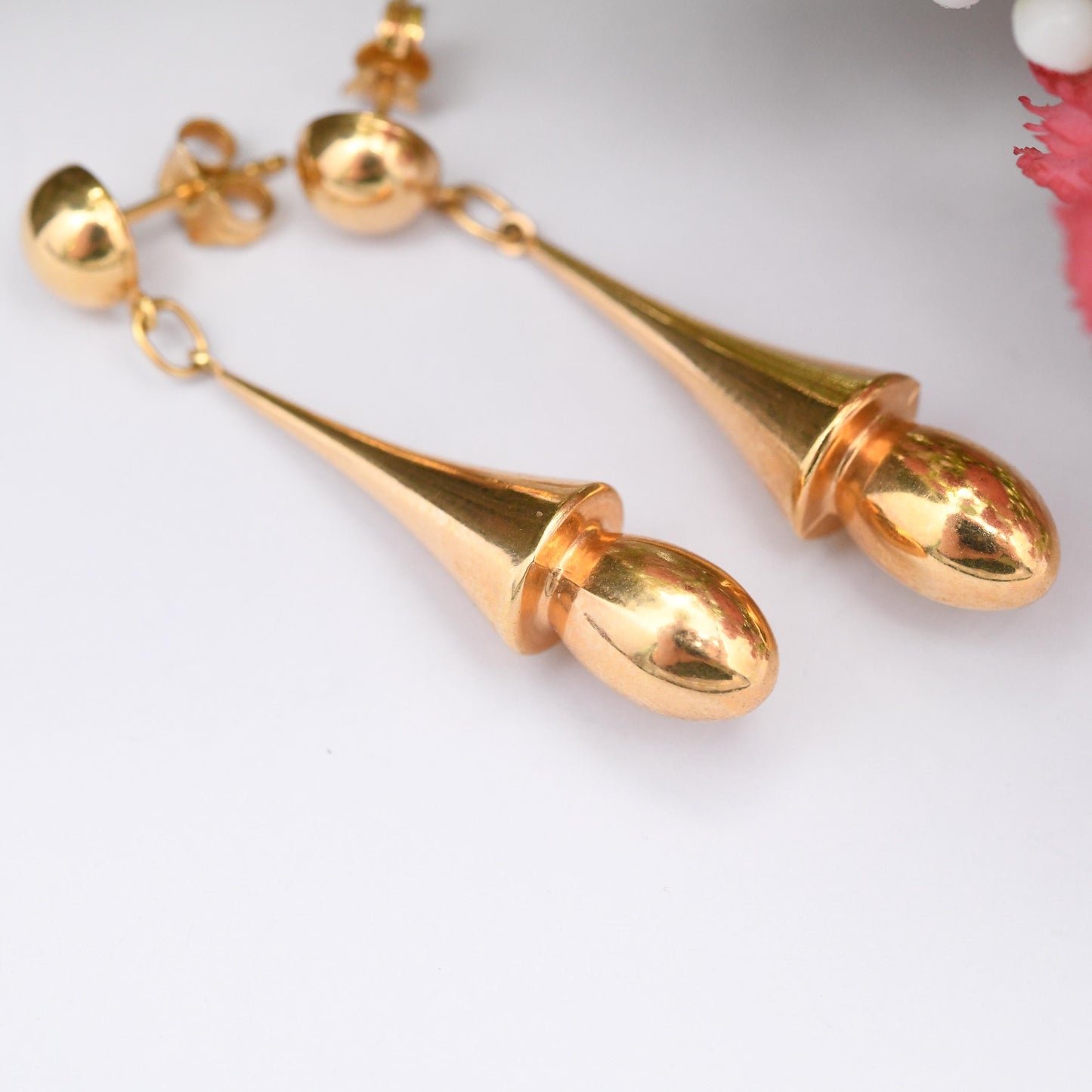 Vintage 9ct Gold Dangle Drop Earrings - Unoaerre Italian Design Made in Italy | Minimalist Modernist Chunky Form | Butterfly Backs