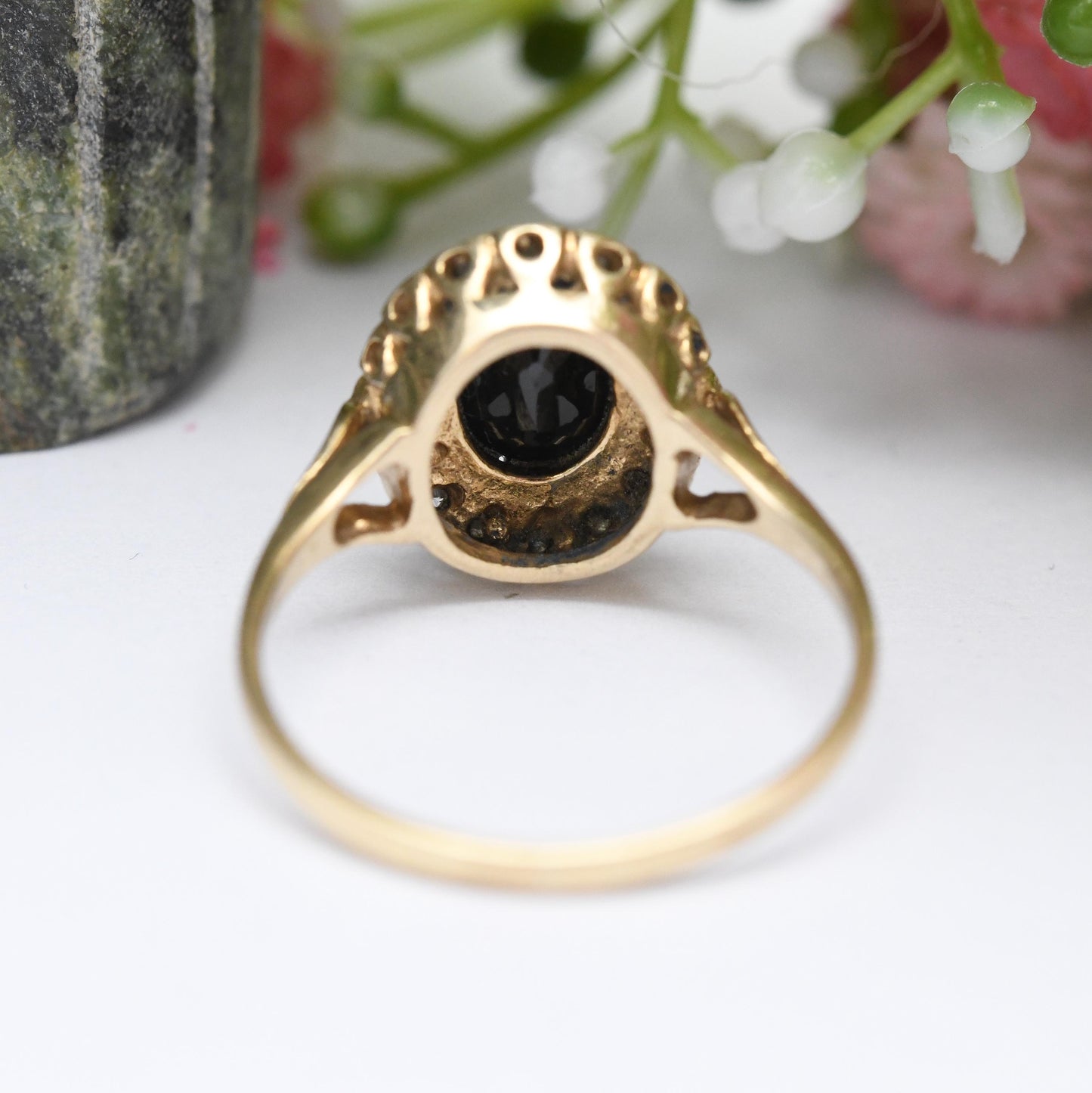 Vintage 9ct Gold Sapphire and Diamond Halo Ring 1994 - Vintage Cocktail Statement Ring | Gift for Her | UK Size - O | US Size - 7 1/4