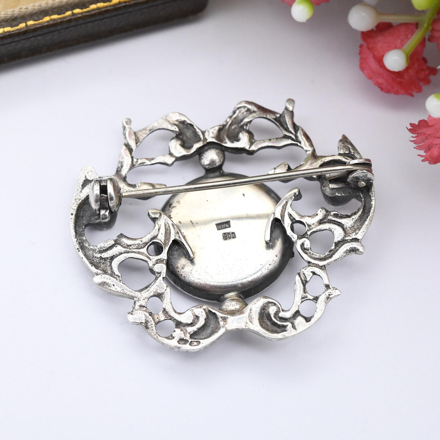 Vintage German Silver Stag Brooch by BAS Blachian Antik Schmuck - Leaping Deer with Antlers | Mid-Century Antique Biedermeier Style Bavarian