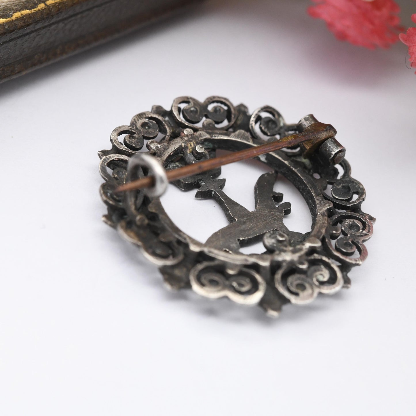 Antique French Silver and Gold Ermine and Crown Crest Brooch - Bretagne Jewellery Stoat Tails Queen Anne of Brittany Symbol Coat of Arms