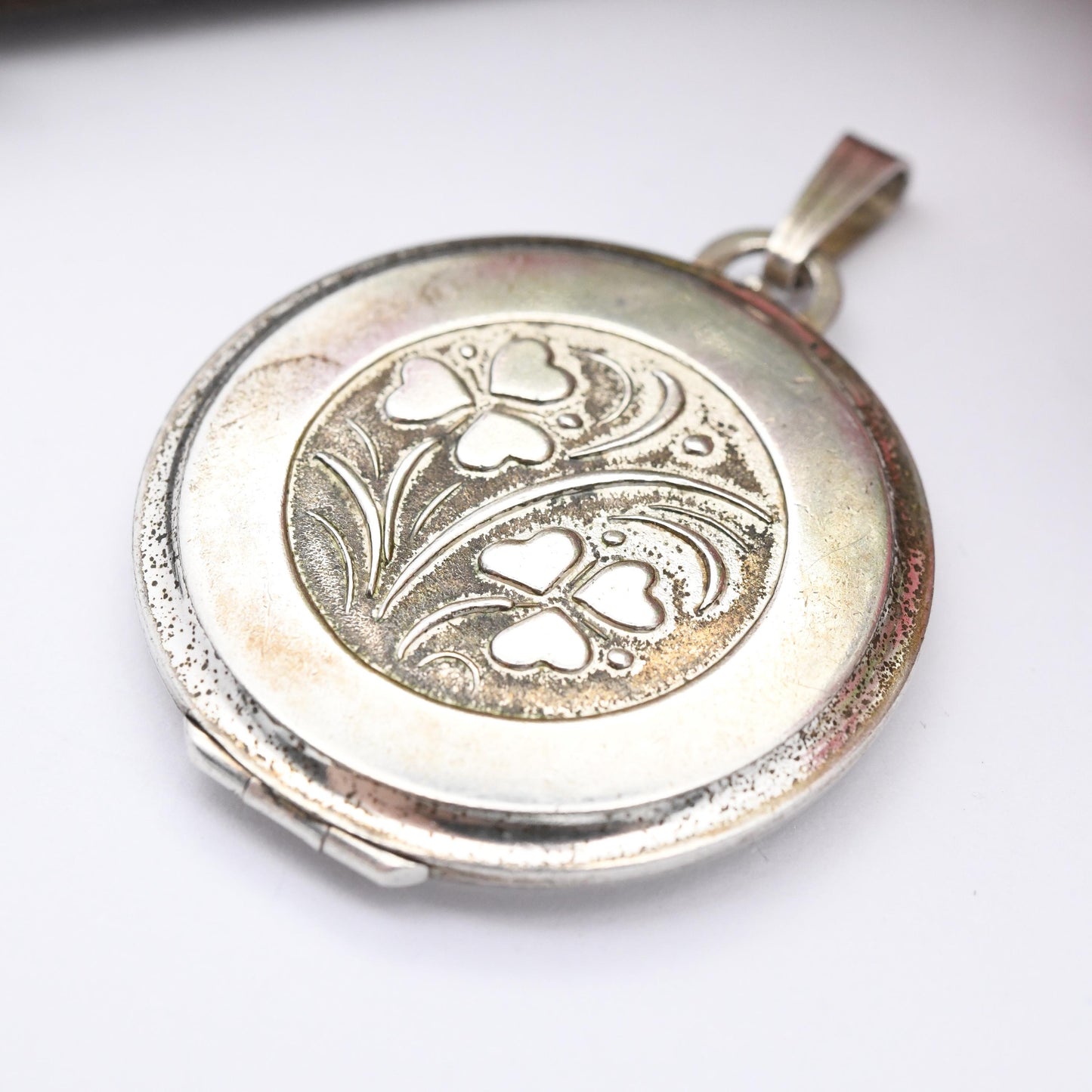 Vintage Sterling Silver Shamrock Locket Pendant by Kordes and Lichtenfels K&L - Mid-Century Designer Locket Large Circle Shape Gift for Her