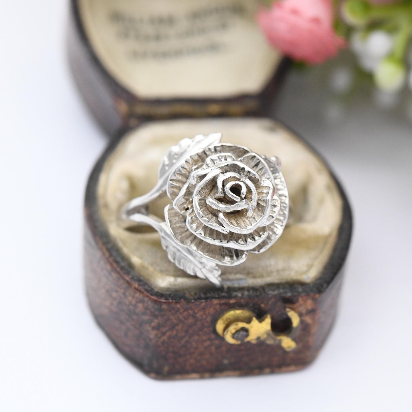 Vintage Sterling Silver Rose Ring - Modernist Flower Floral Shape | Pretty Gift for Her | UK Size - O | US Size - 7 1/4