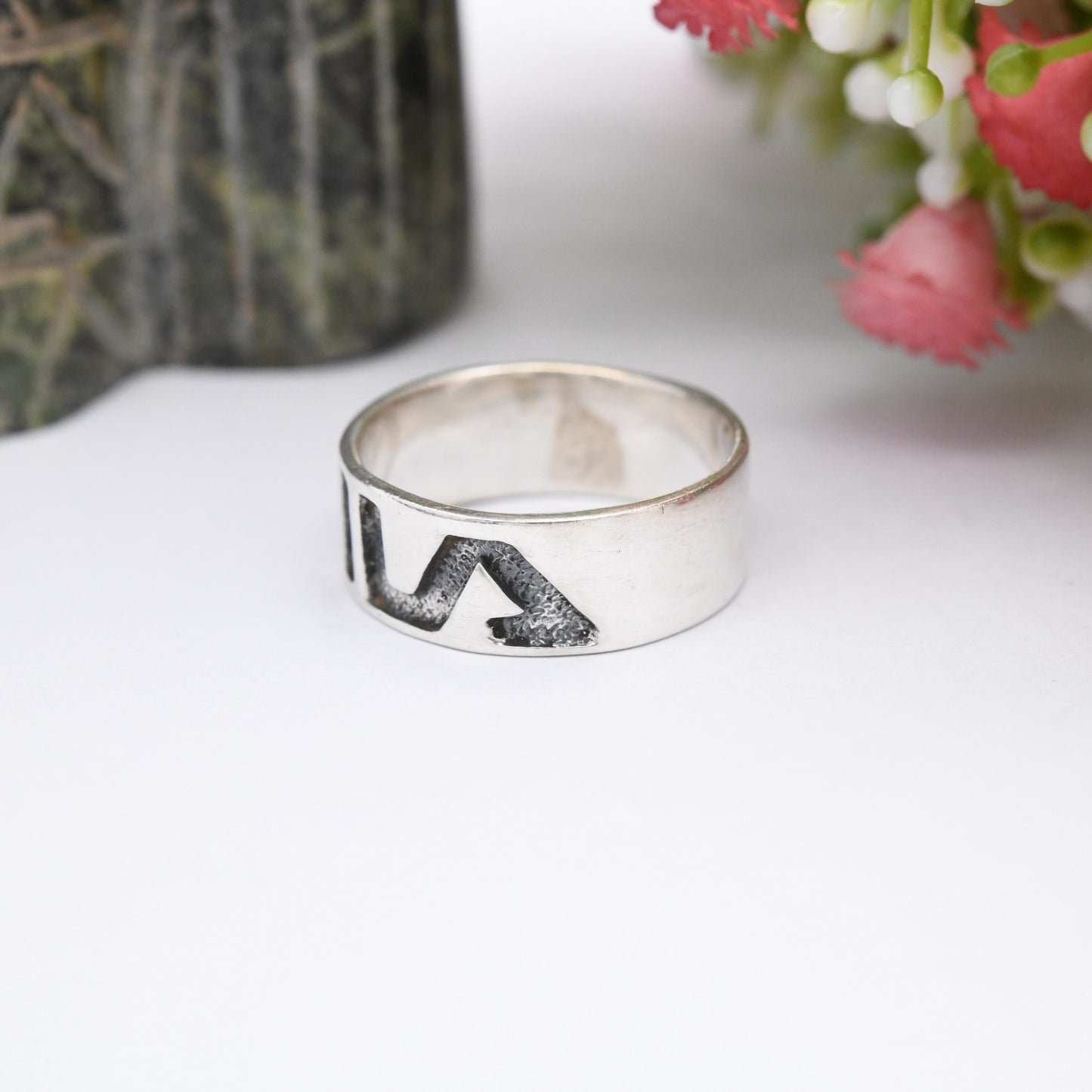 Vintage Sterling Silver FILA Logo Band Ring - Fila Sportswear Brand Ring | Minimal Unisex Band | UK Size - P | US Size - 7 1/2