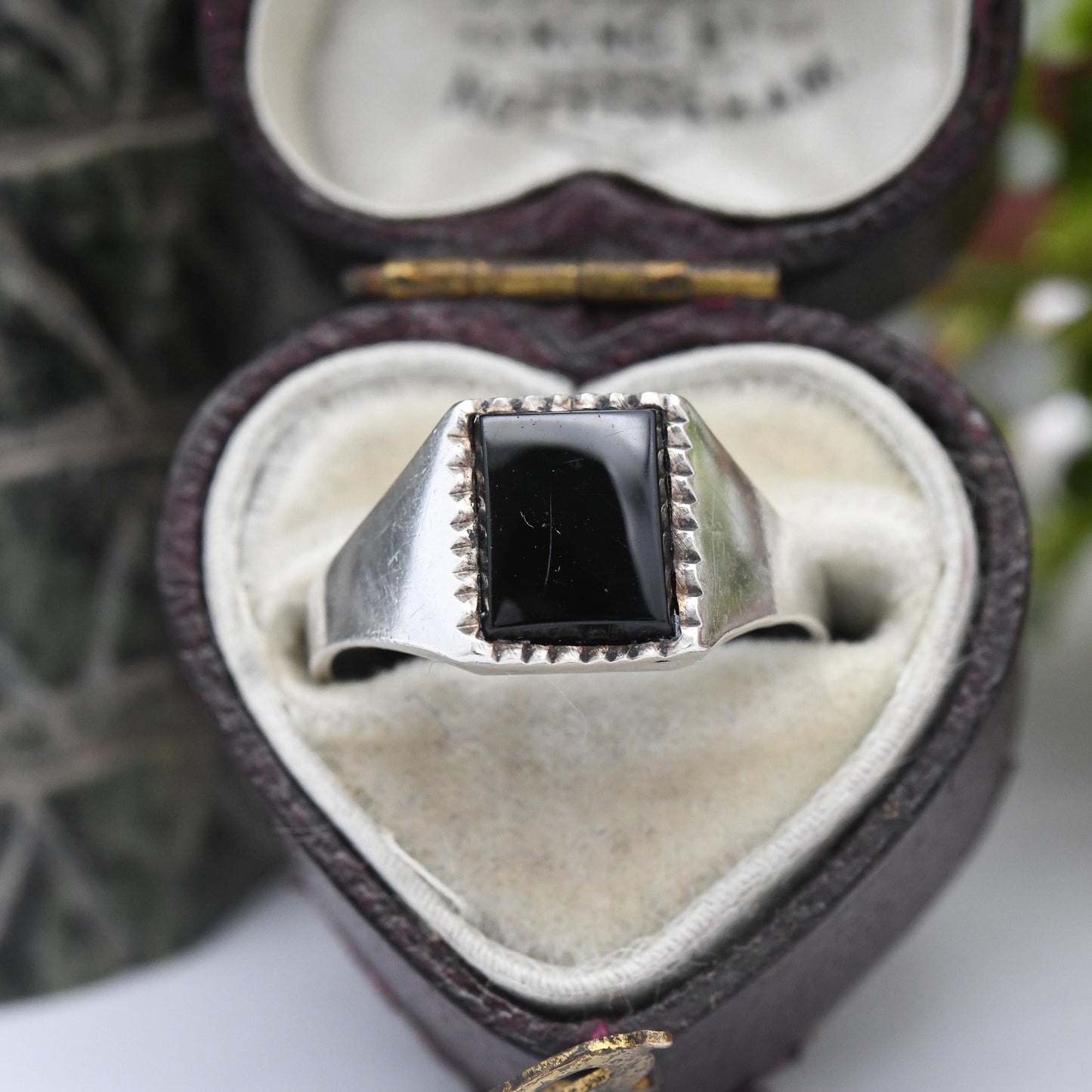 Vintage Sterling Silver Onyx Signet Ring - Unisex Square Black Stone Ring | Small Size Pinkie Ring | UK Size - K | US Size - 5 1/4