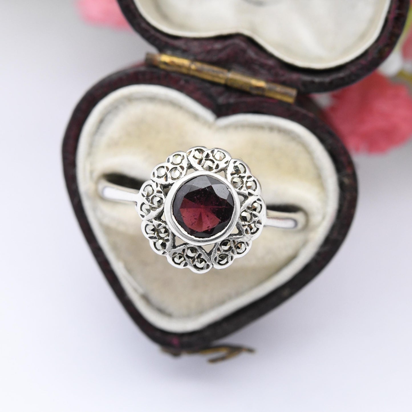 Vintage Sterling Silver Shiptonia Marcasite Flower Ring - True Vintage Shipton & Co | Pretty Gift for Her | UK Size - R | US Size - 8 1/2