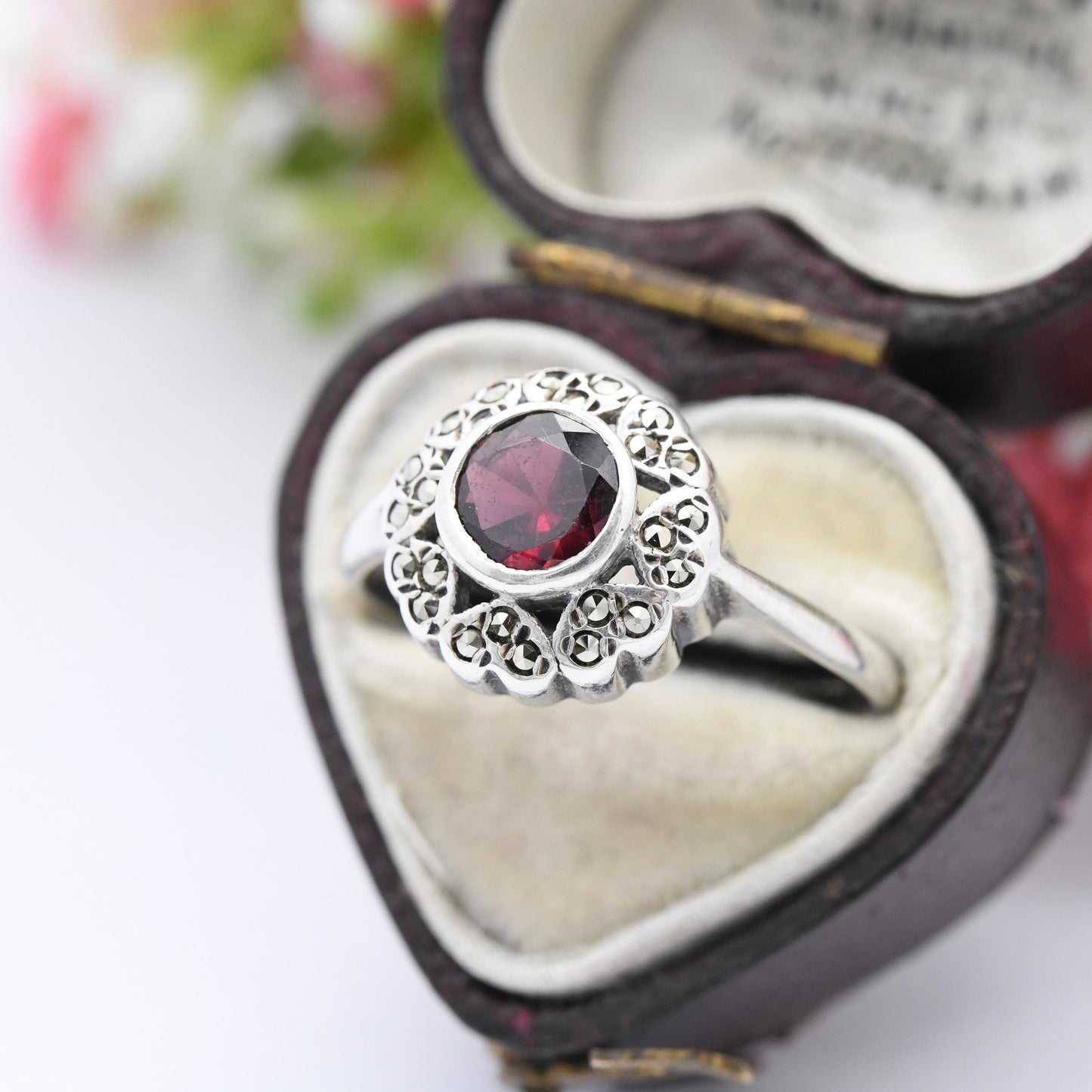 Vintage Sterling Silver Shiptonia Marcasite Flower Ring - True Vintage Shipton & Co | Pretty Gift for Her | UK Size - R | US Size - 8 1/2
