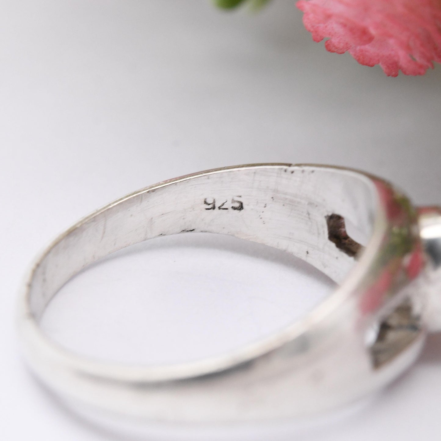 Vintage Sterling Silver Moonstone Ring - Minimal Everyday Silver White Cabochon Solitaire Jewellery | UK Size - S 1/2 | US Size - 9 1/4