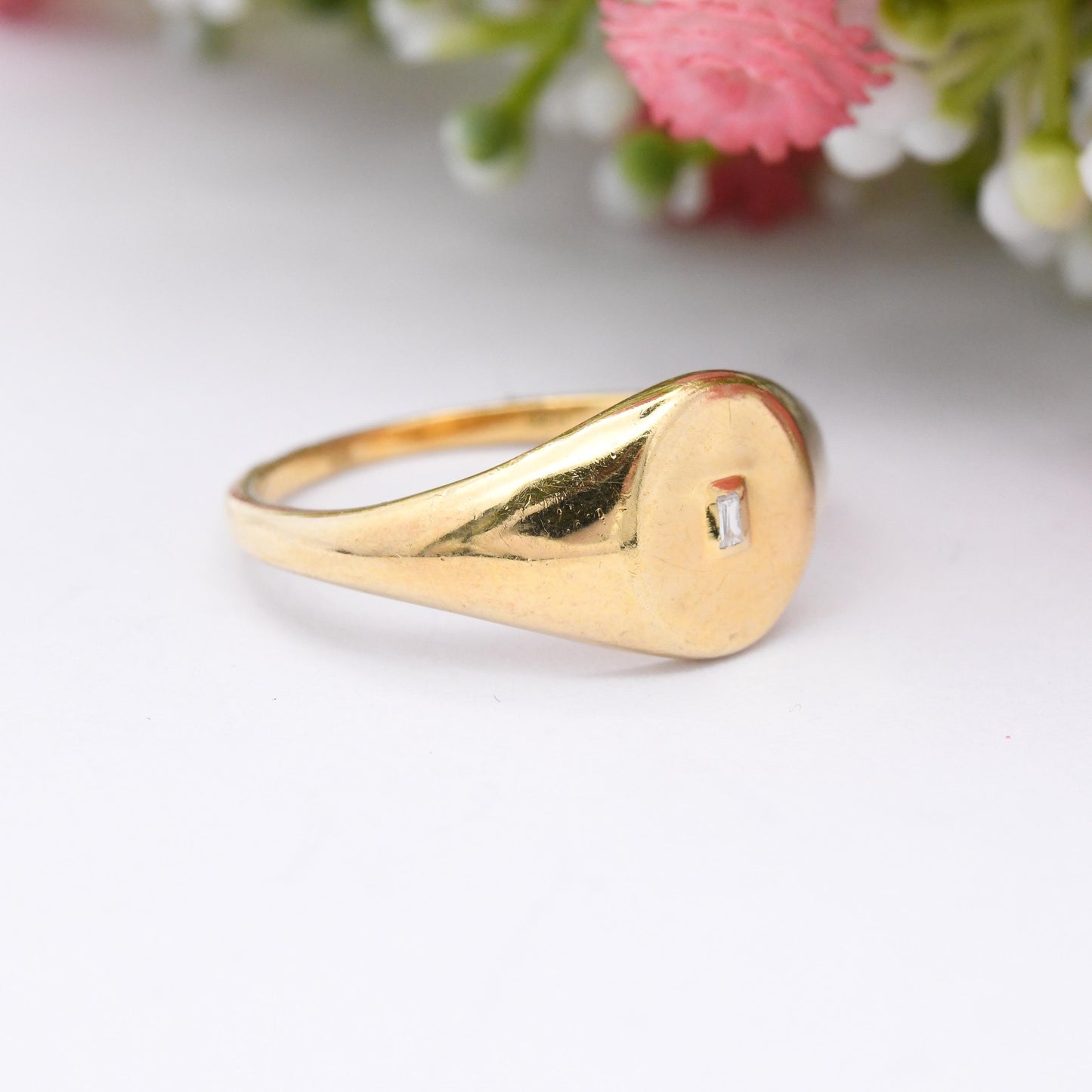 Gold Plated Sterling Silver Signet Ring with Clear Stone - Unisex Signet Gift Large Size Middle Finger | UK Size - U 1/2 | US Size - 10 1/4