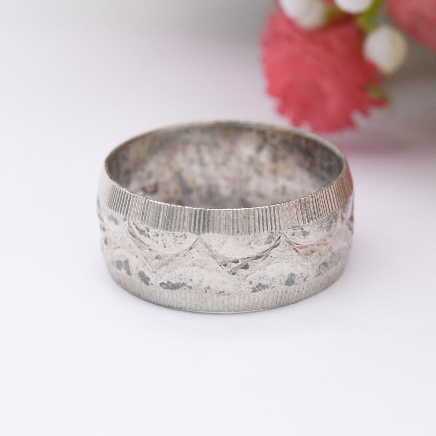 Vintage Sterling Silver Band Ring 1978 Toye Kenning and Spencer TK&S - Unisex Textured Silver Wide Band | UK Size - M 1/2 | US Size - 6 1/2