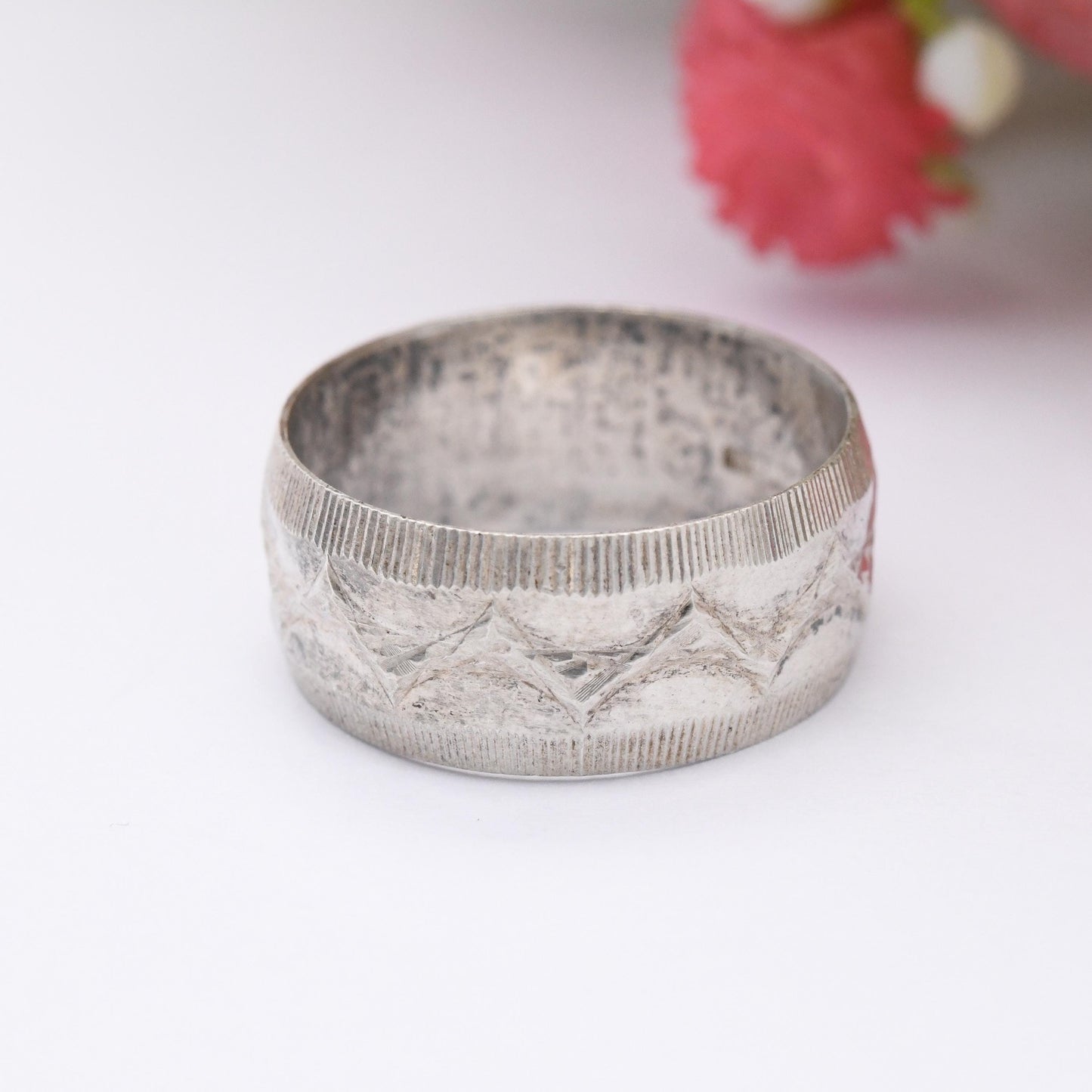 Vintage Sterling Silver Band Ring 1978 Toye Kenning and Spencer TK&S - Unisex Textured Silver Wide Band | UK Size - M 1/2 | US Size - 6 1/2