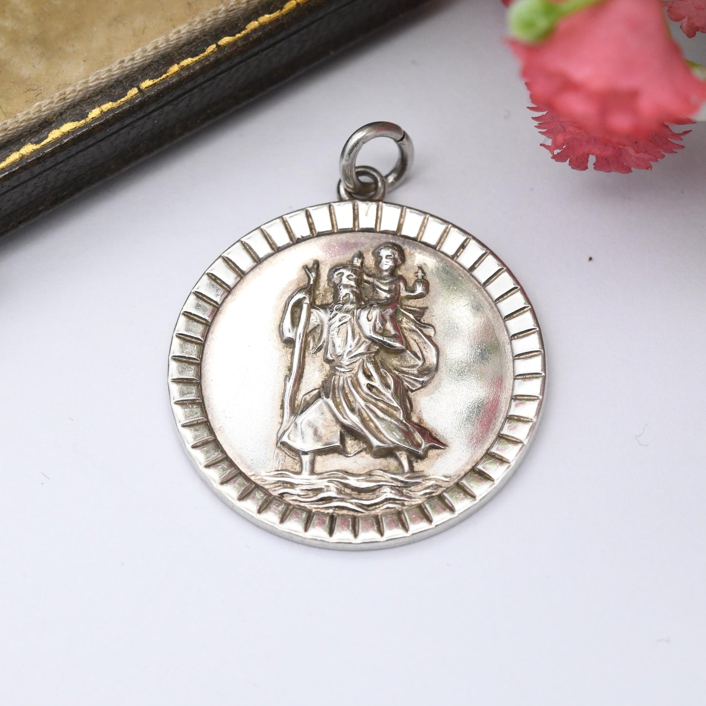 Vintage Sterling Silver St. Christopher Pendant by Kollmar & Jourdan - Birthday Christening Gift | Saint of Travellers | for Charm Necklace