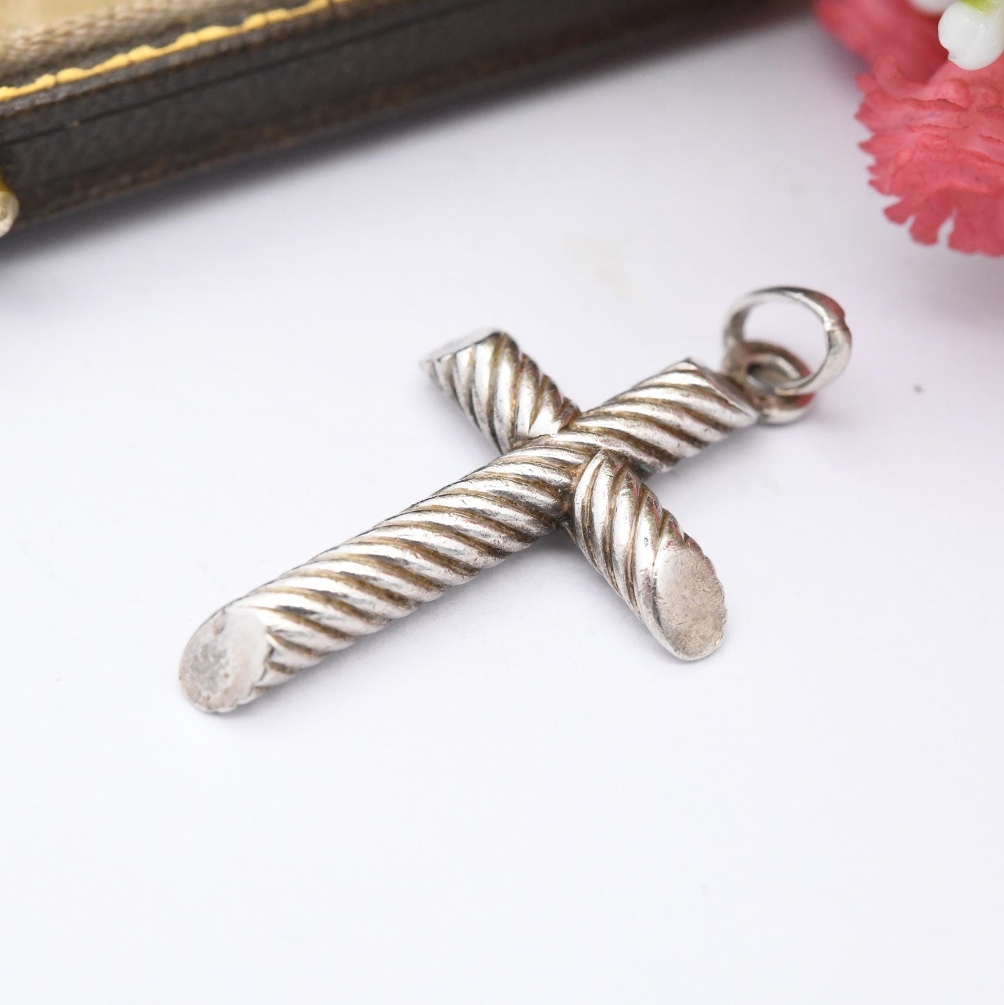 Vintage Sterling Silver Cross Pendant - Chunky Mid-Century Modernist Spiral Textured Design | Gift for Baptism Christening