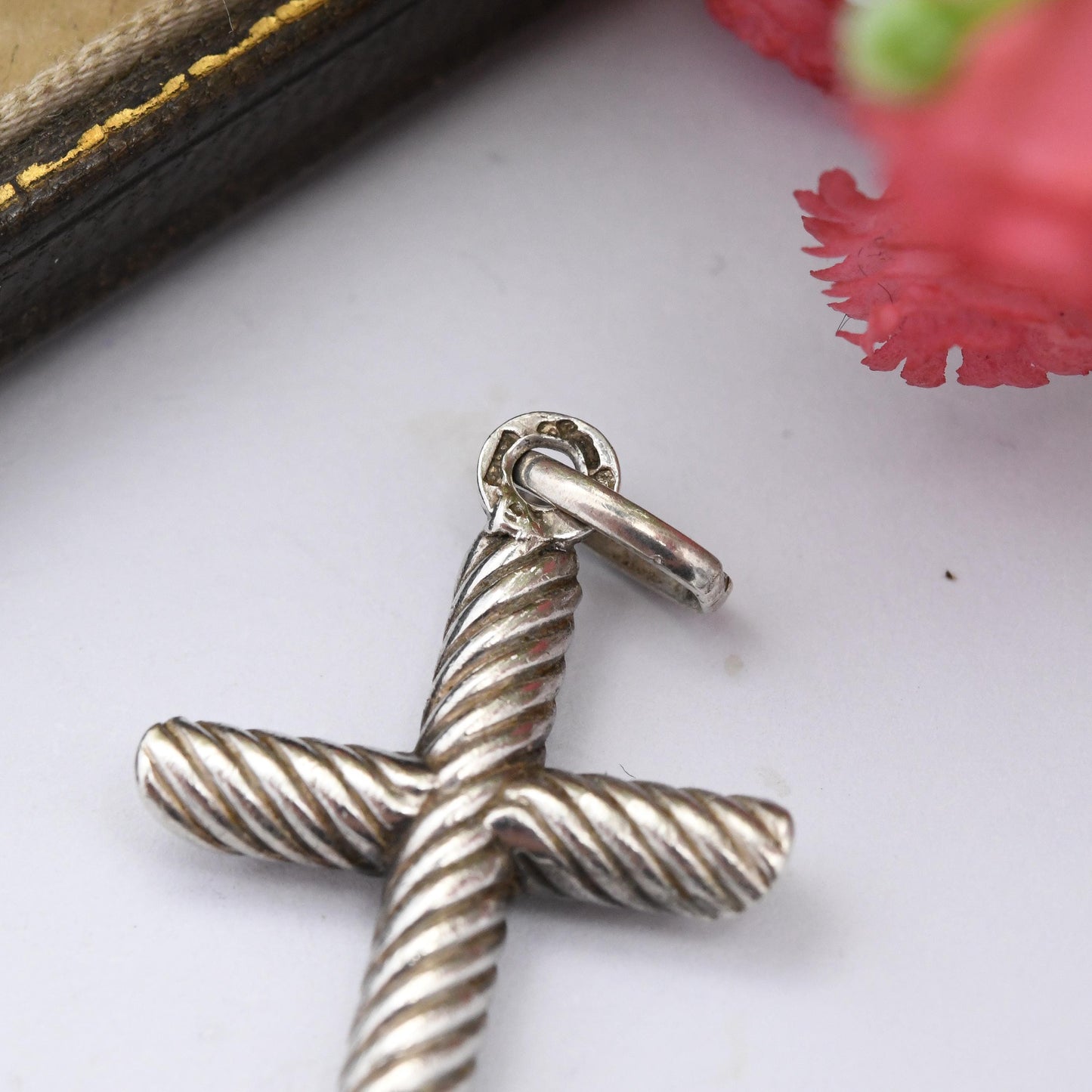 Vintage Sterling Silver Cross Pendant - Chunky Mid-Century Modernist Spiral Textured Design | Gift for Baptism Christening