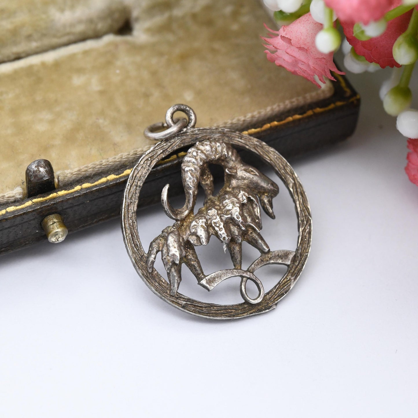 Vintage Sterling Silver Aries Pendant 1976 LDP - Ram Astrological Zodiac Star Sign Symbol | Mid-Century Textured | March April Birthday Gift