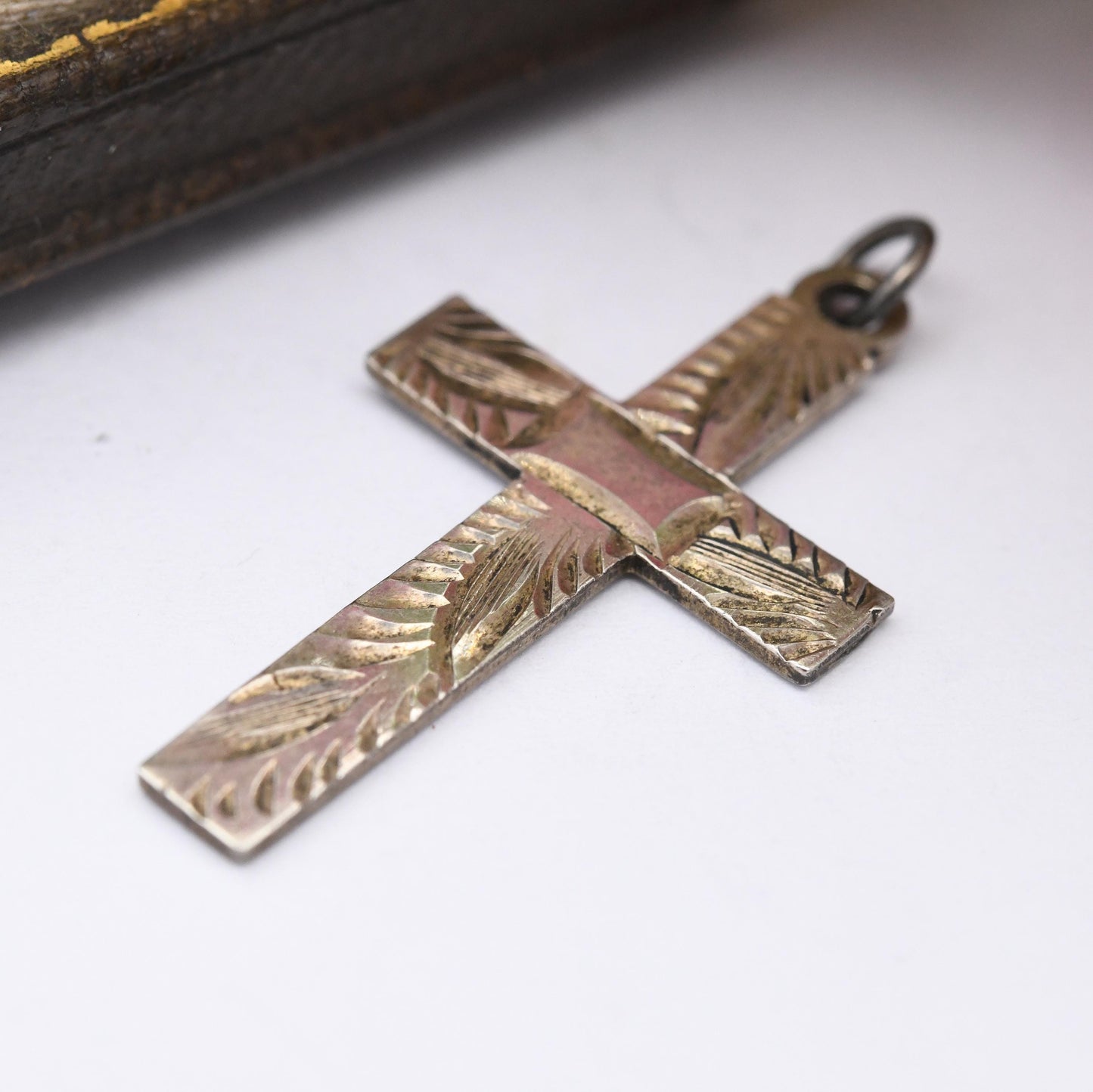 Vintage Sterling Silver Cross Pendant with Engraved Design - Mid-Century Christian Gift for Christening Baptism Sweet Unusual Pendant Charm