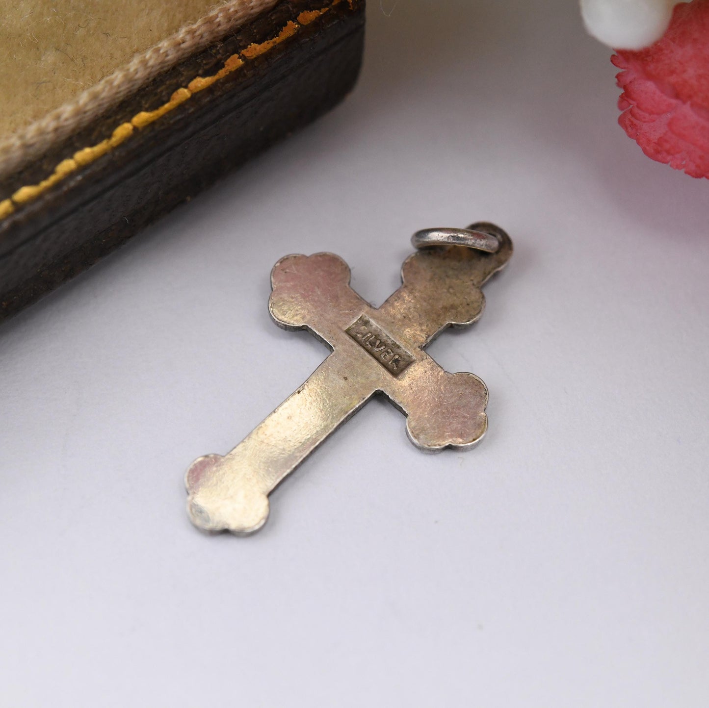 Vintage Sterling Silver Cross Pendant with Textured Pattern - Sweet Christening Jewellery Gift Present for Christian