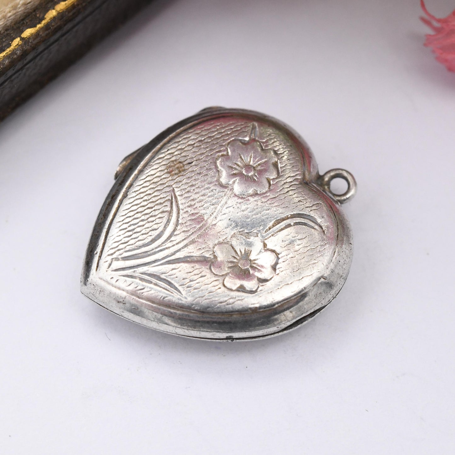 Vintage Sterling Silver B&F Heart Locket Pendant with Flower Design - Love Heart Shape Locket Pretty Gift for Her with Elvis Photograph