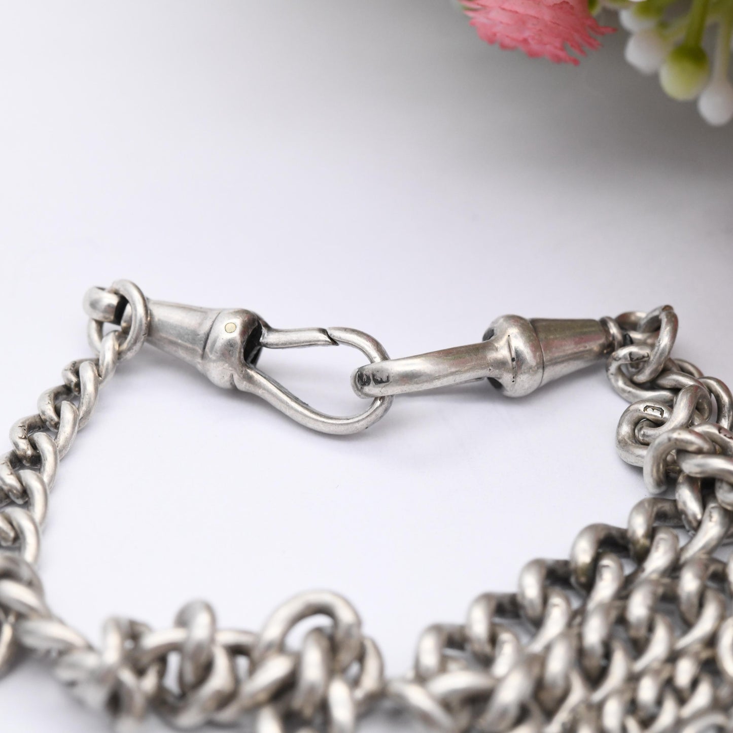 Antique Sterling Silver Double Albert Chain Necklace with Dog Clip T-Bar Star Watch Fob Pendant 1898 - Robert Pringle William James Dingley
