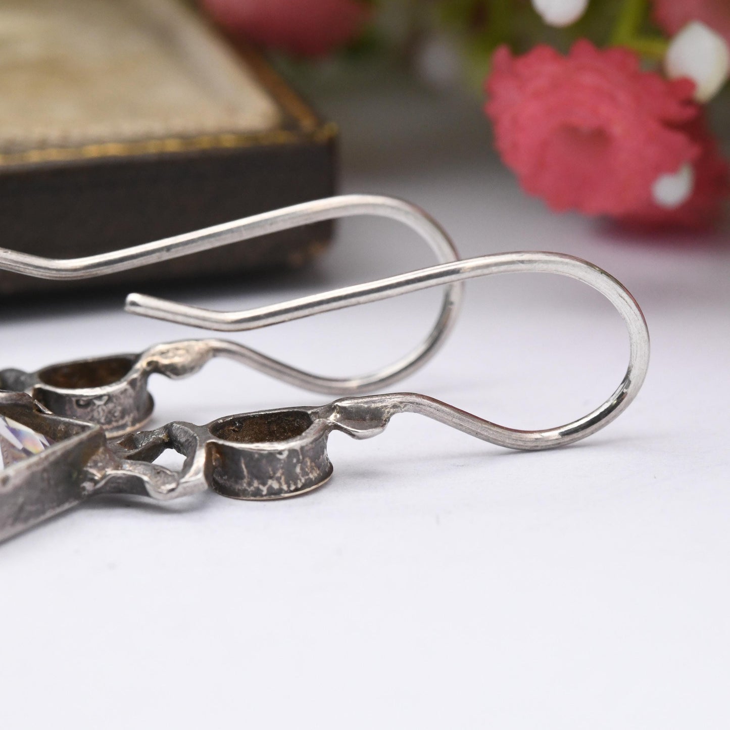 Vintage Sterling Silver Crystal Drop Earrings Drop Earrings - Large Faceted Stone | Gold Tone | Statement Modernist Style | Gift for Her