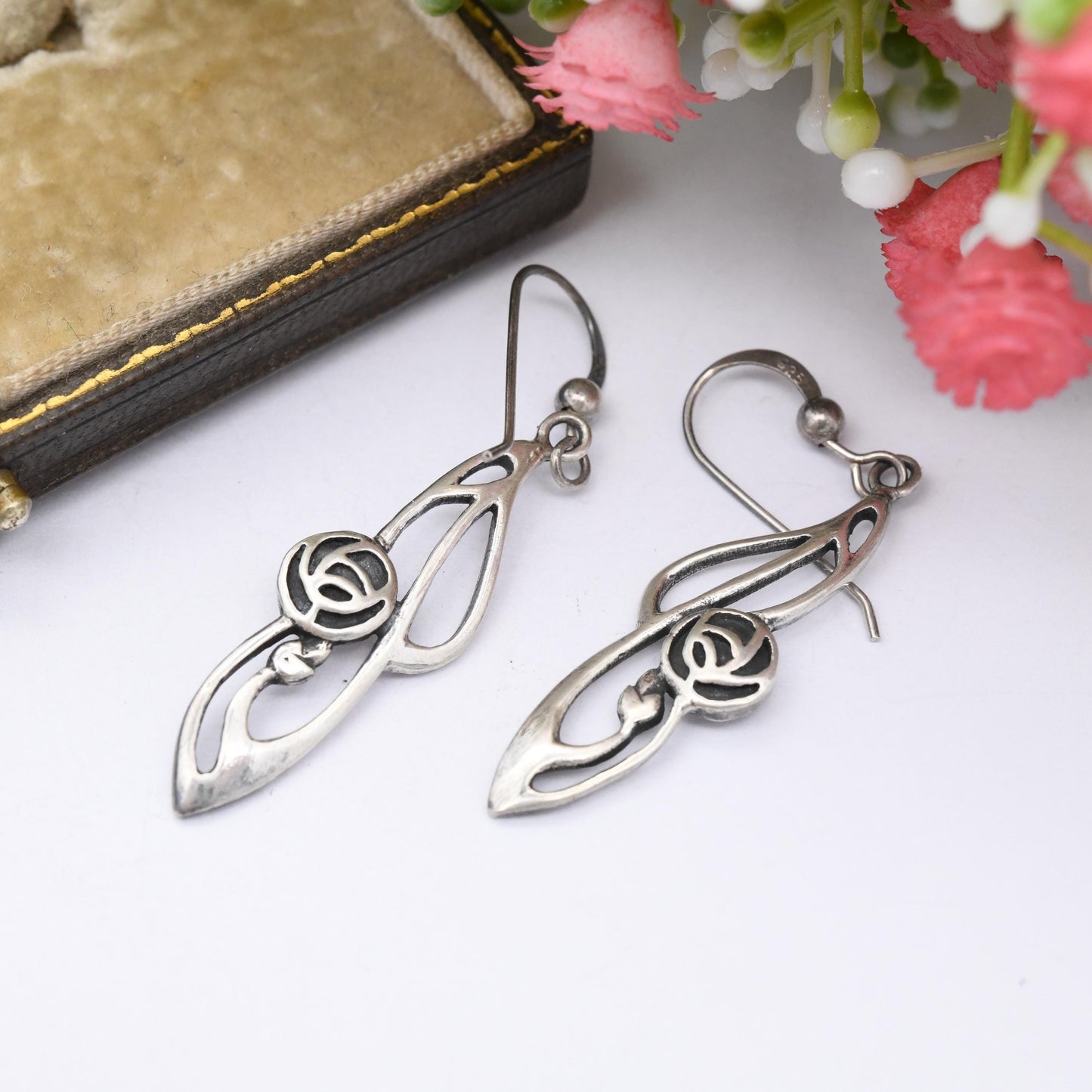 Vintage Sterling Silver Celtic Flower Drop Earrings by Kit Heath - Great British Designer | Glasgow Rose Dangle Earrings | Pretty Gift