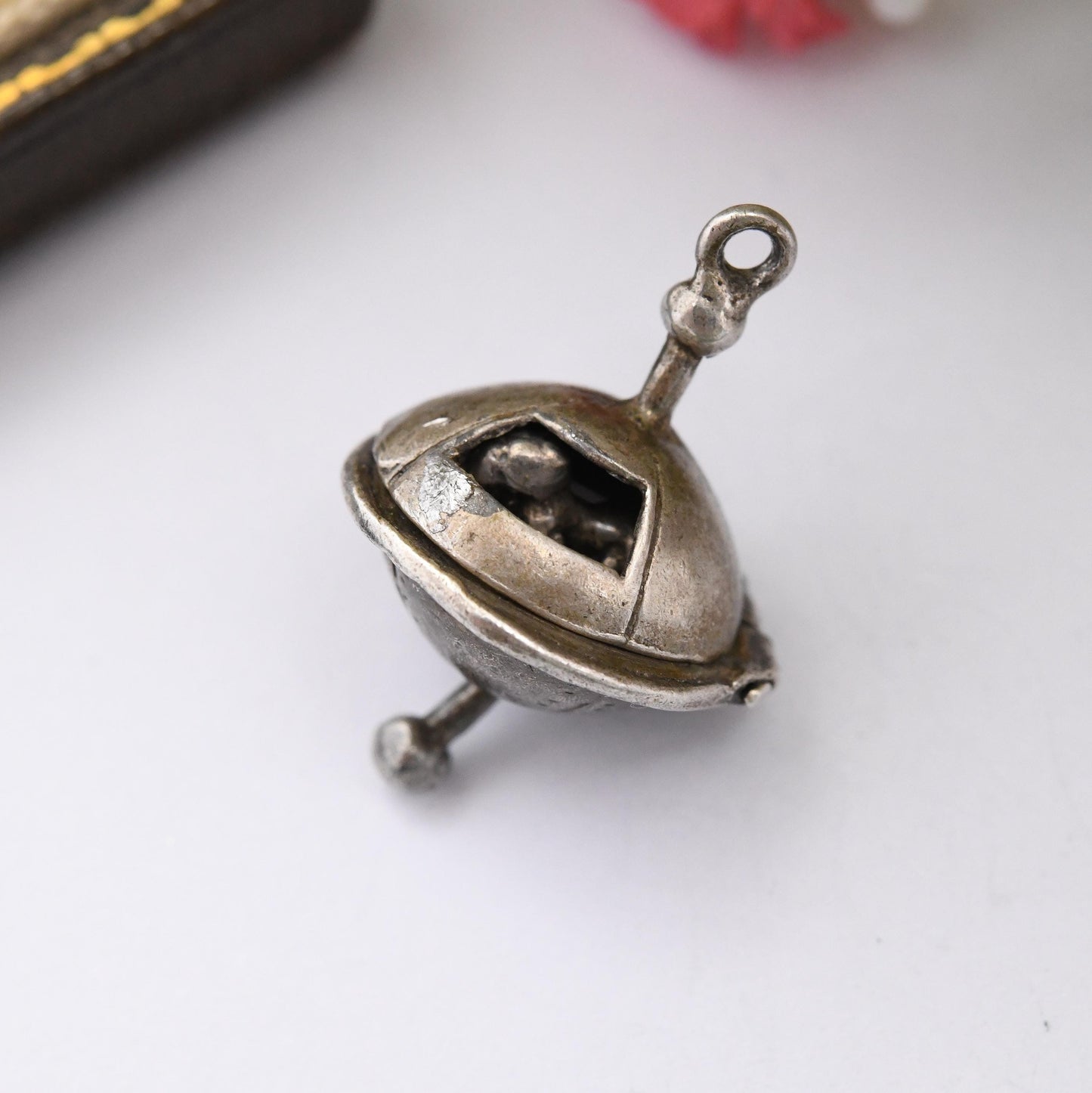 Vintage Sterling Silver Opening Sputnik Charm Pendant with Laika Dog Inside - Rare Satellite Soviet Union Space Age Articulated for Bracelet