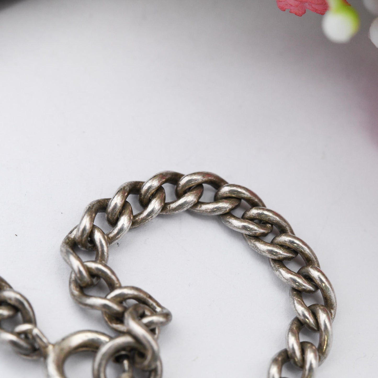 Vintage Sterling Silver Chain Bracelet - Rounded Curb Links | Charm Bracelet