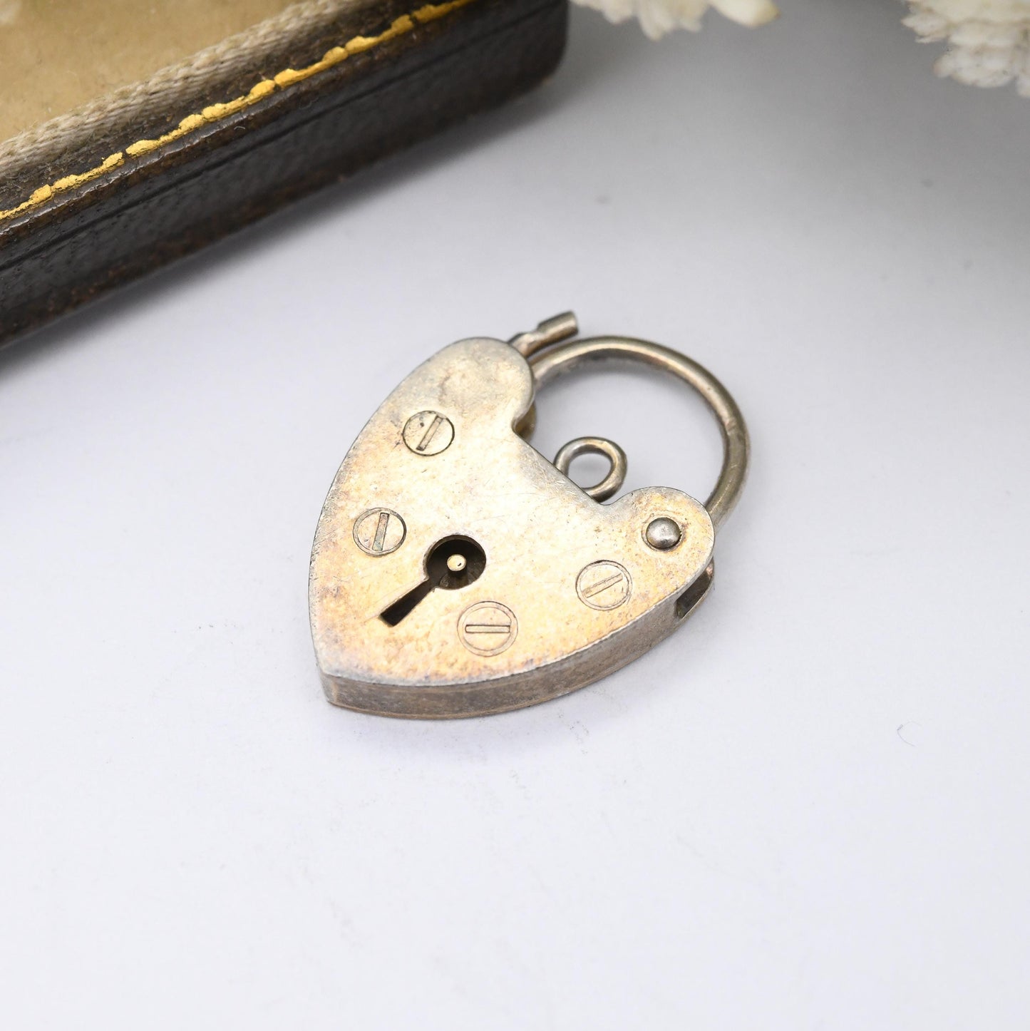 Vintage Sterling Silver Padlock Heart Clasp - Mid-Century Charm Pendant | Opening Charm Bracelet Love Heart