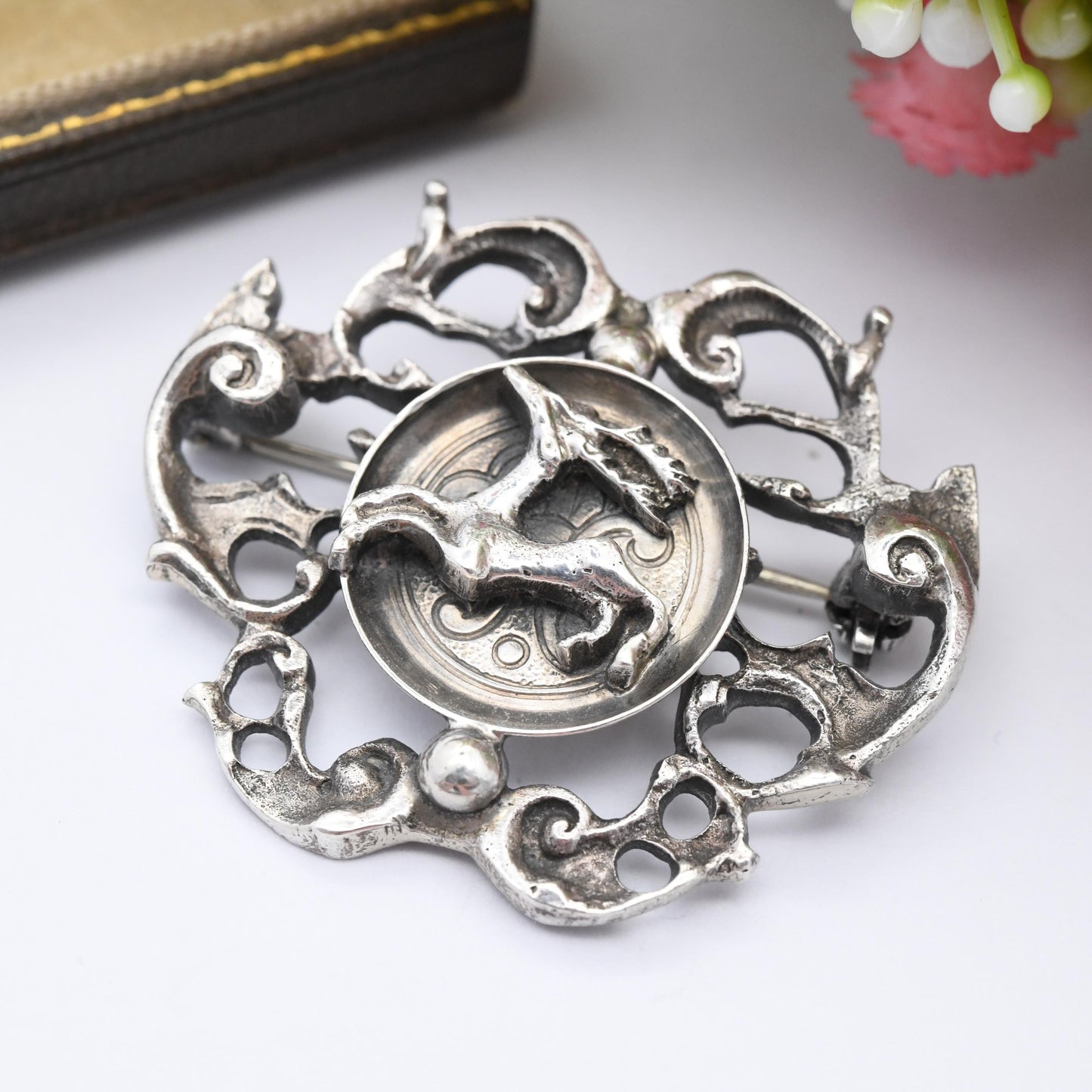 Vintage German Silver Stag Brooch by BAS Blachian Antik Schmuck - Leaping Deer with Antlers | Mid-Century Antique Biedermeier Style Bavarian
