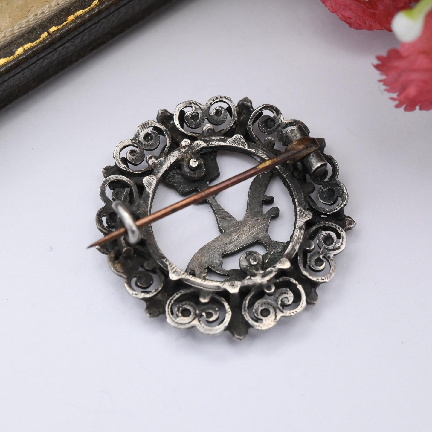 Antique French Silver and Gold Ermine and Crown Crest Brooch - Bretagne Jewellery Stoat Tails Queen Anne of Brittany Symbol Coat of Arms