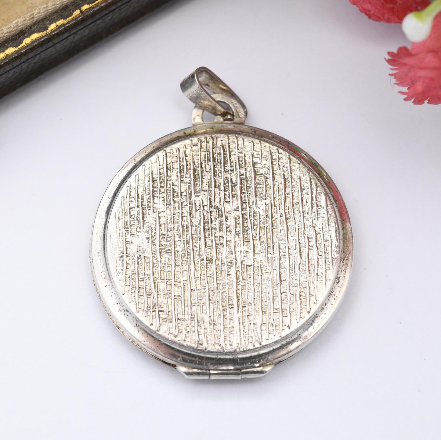 Vintage Sterling Silver Shamrock Locket Pendant by Kordes and Lichtenfels K&L - Mid-Century Designer Locket Large Circle Shape Gift for Her