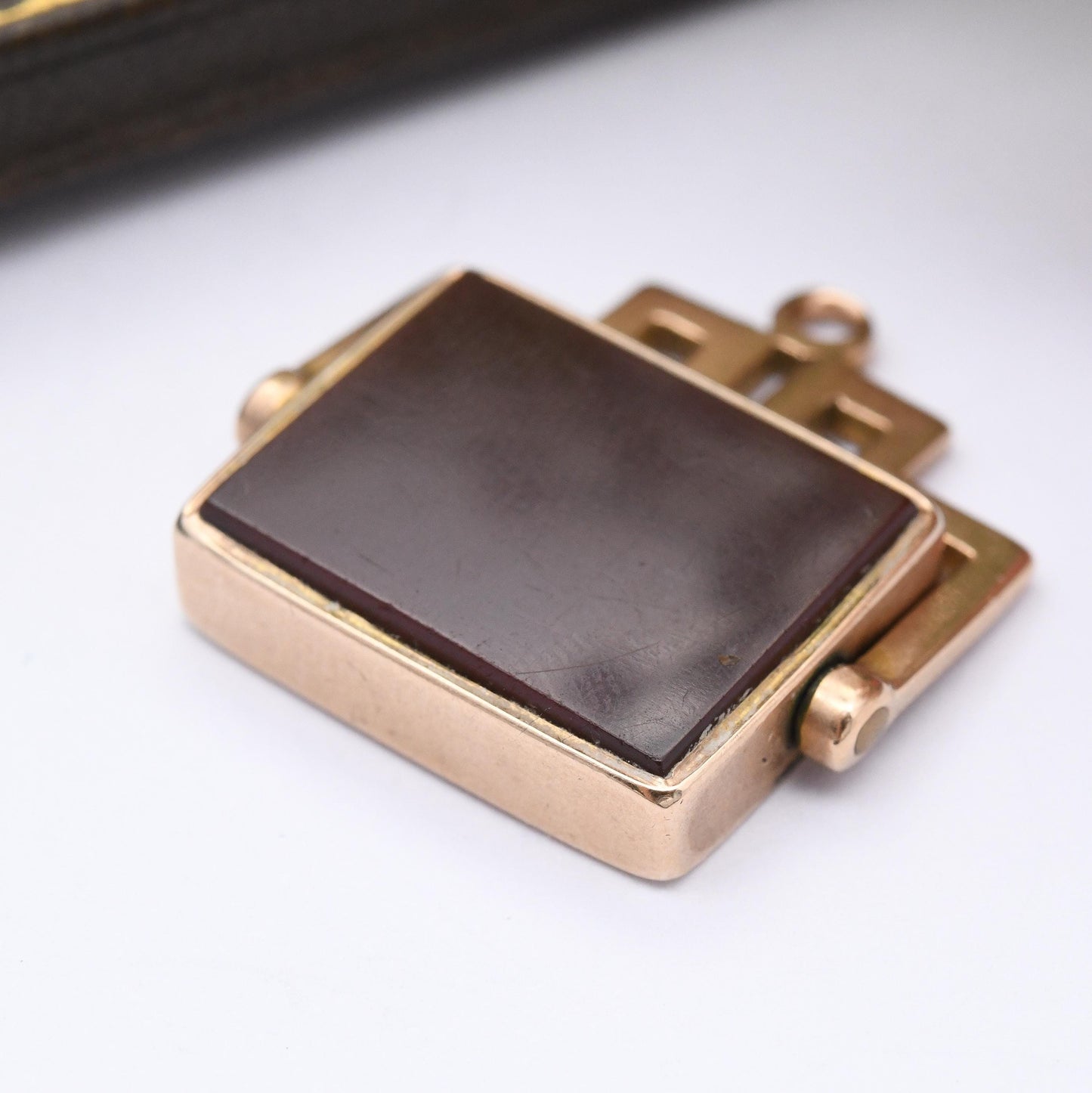 Antique 9ct Gold Carnelian Spinner Fob Pendant - Gemstone Watch Fob Charm Meander Greek Key Frame for Charm Necklace Stack Henry Williamson
