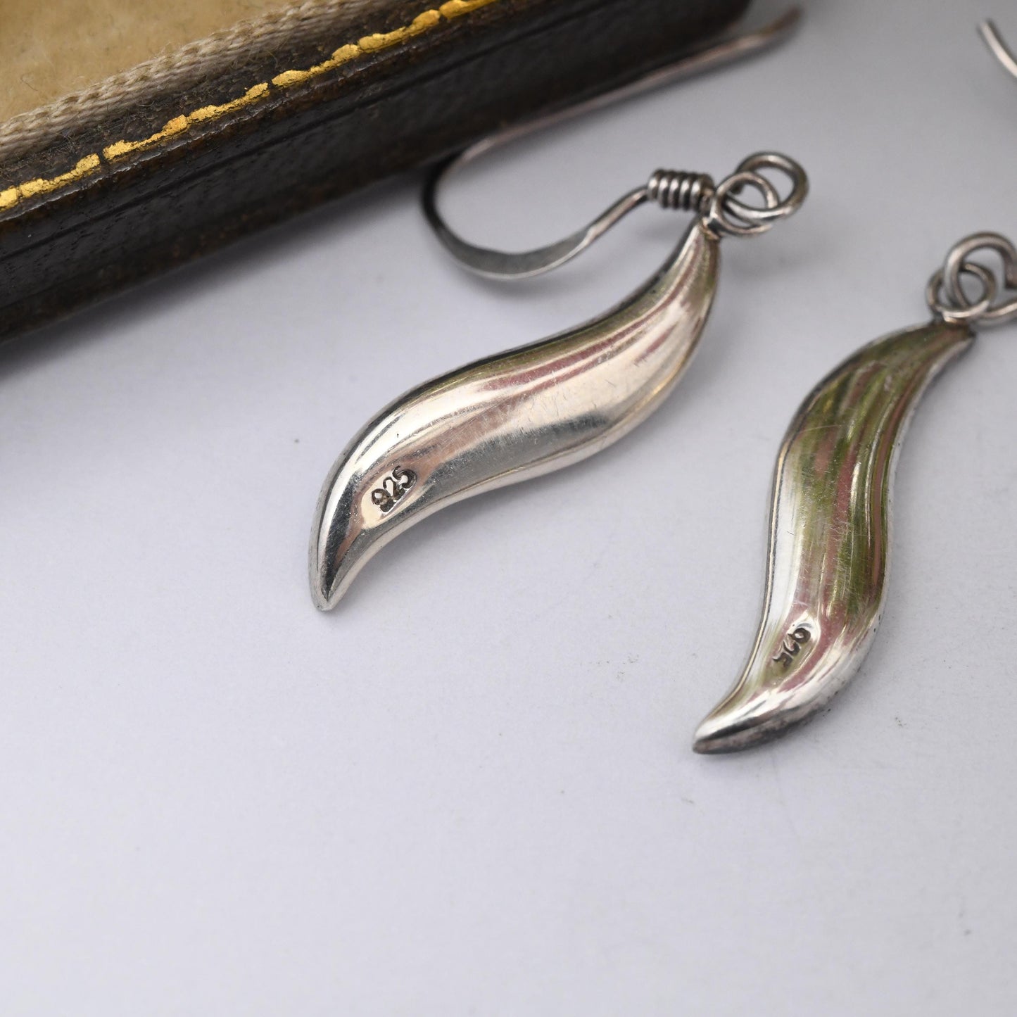 Sterling Silver Mother of Pearl Necklace and Drop Earrings Set - Minimal White Stone S Shaped Demi Parure