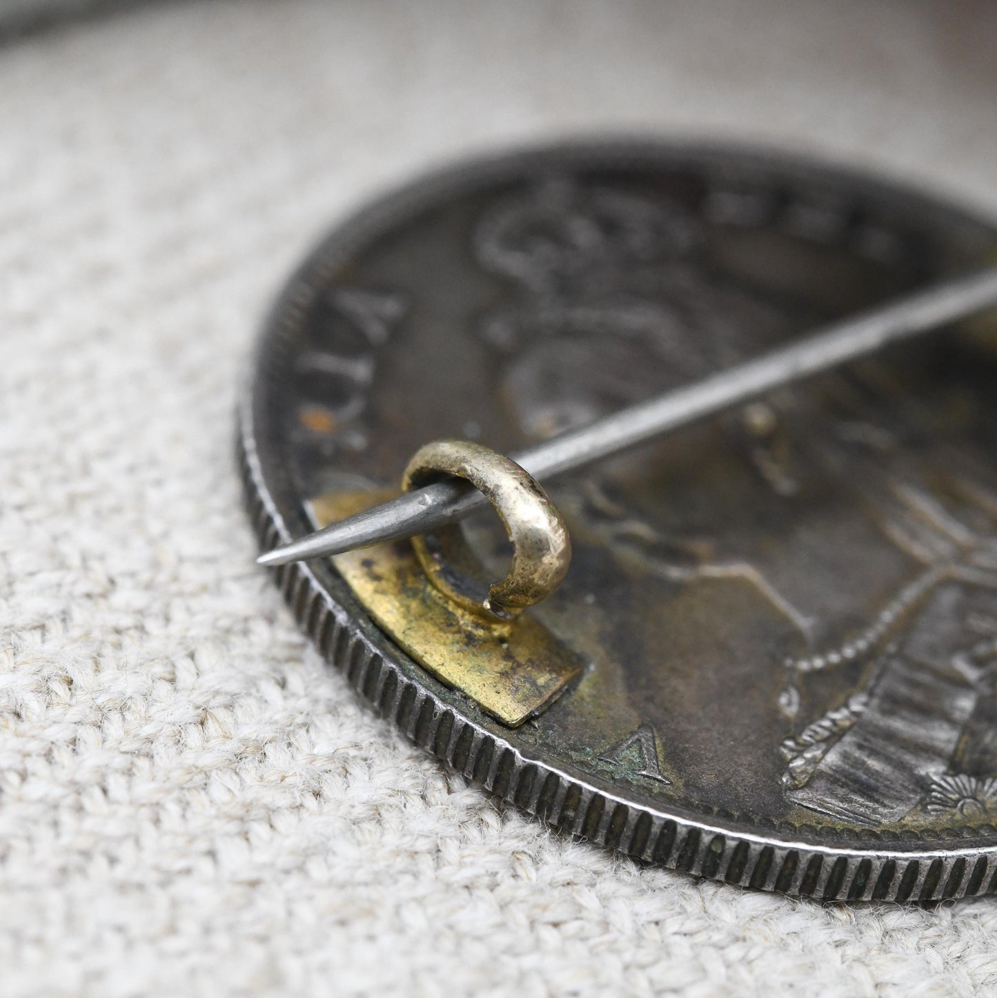 Antique Sterling Silver 1887 Victoria One Florin Coin Brooch Two Shillings - Colourful Enamel Coin Jewellery | Painted Sceptre Shield Design