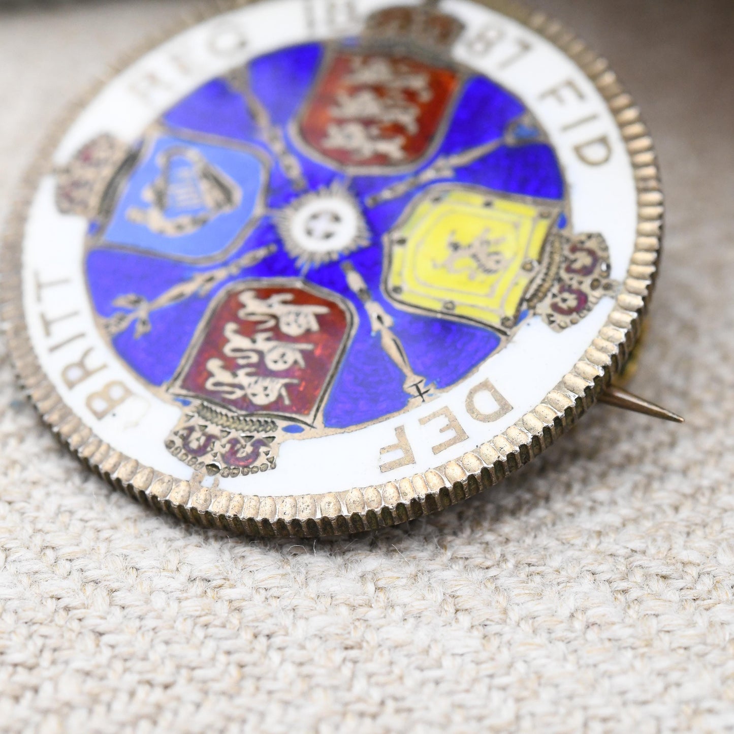 Antique Sterling Silver 1887 Victoria One Florin Coin Brooch Two Shillings - Colourful Enamel Coin Jewellery Painted Blue Shield Design Gift