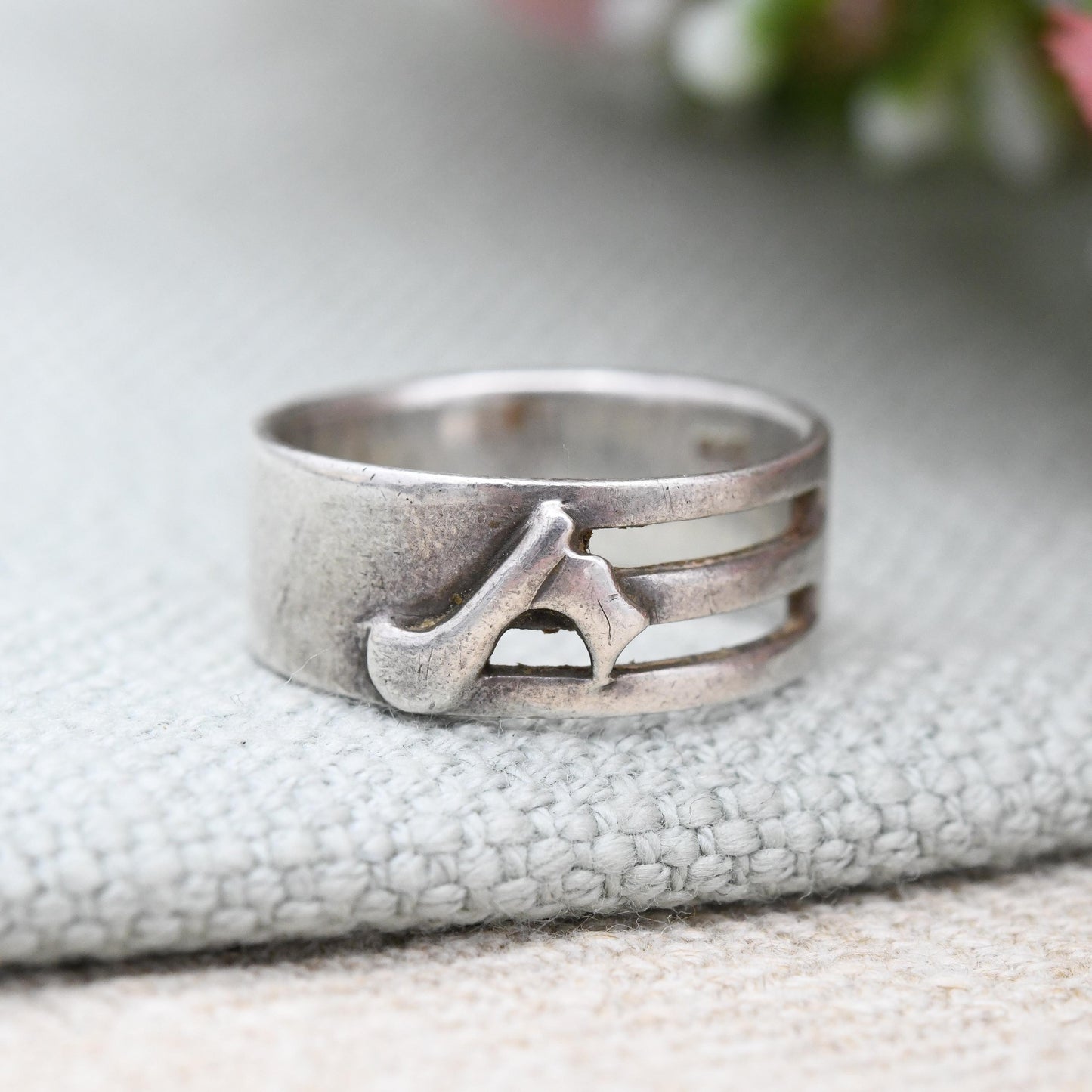 Vintage Sterling Silver Musical Note Band Ring Cut Out - Chunky Unisex Solid Silver Jewellery Gift | UK Size - M 1/2 | US Size - 6 1/2