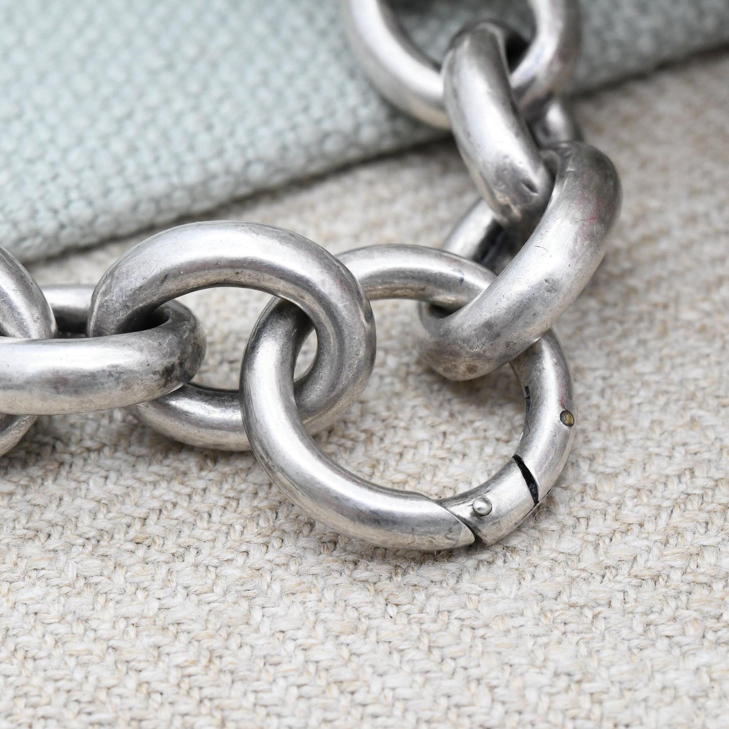 Antique Victorian Silver Cable Link Bracelet - Large Chunky Chain Bracelet Hollow Silver Oversized Spring Ring Clasp | Length 22.5cm